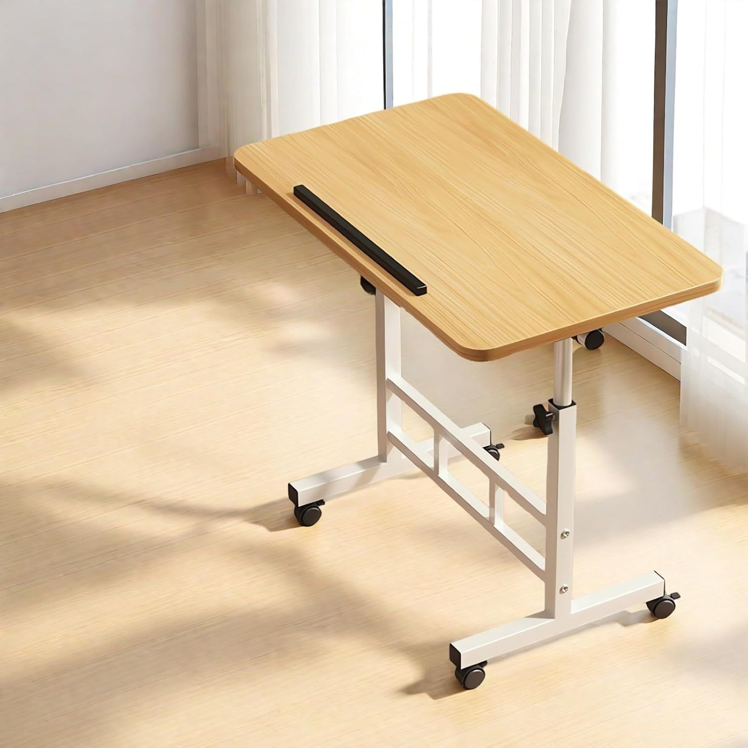 80X40CM Height Adjustable Mobile Laptop Desk, Home Office Computer Desk, Wood Student Dormitory Desk A177 (Wood) image number 3