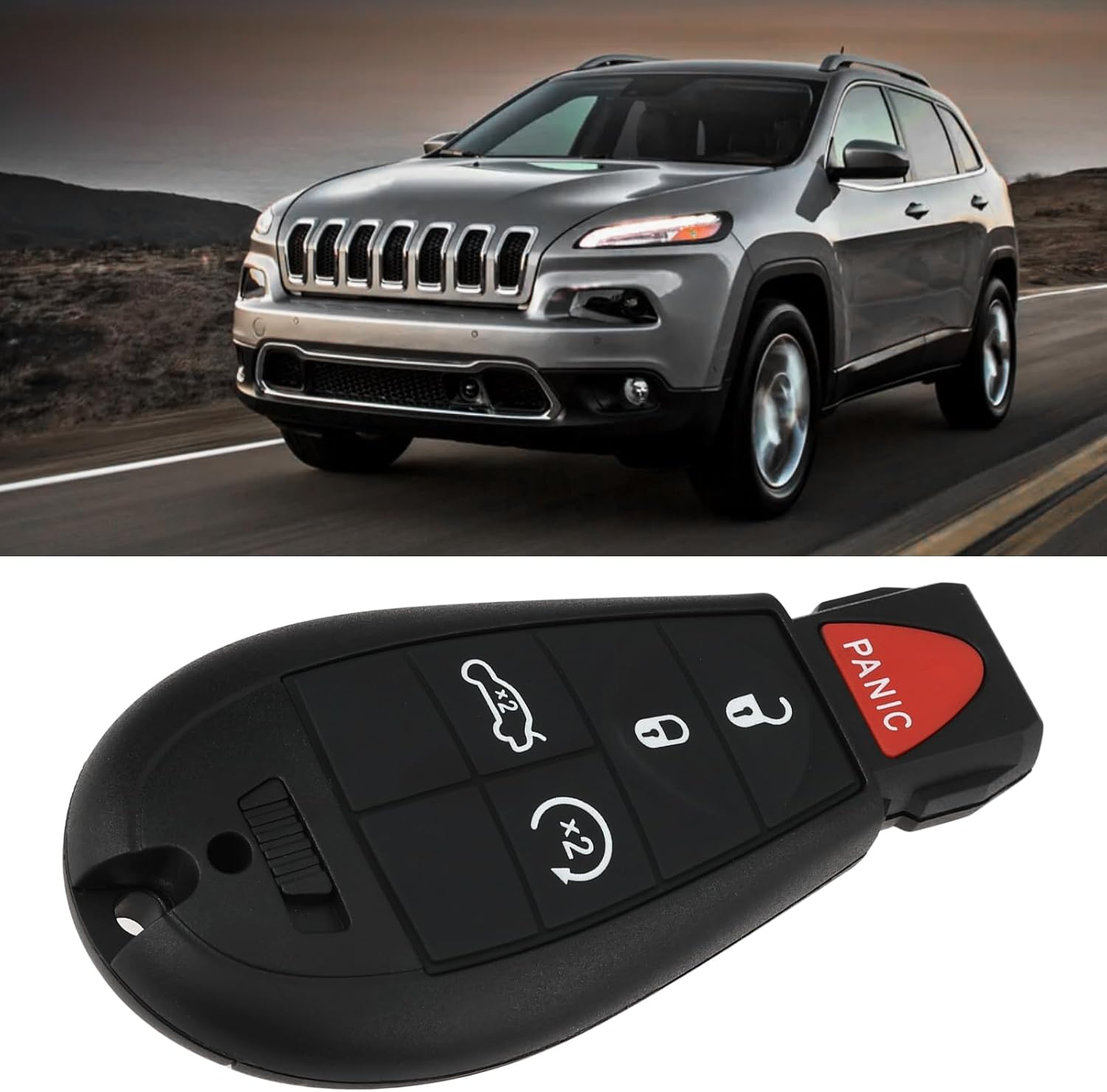 Emagtech 5 Buttons Remote Control Key with Circuit Board 433 Mhz Compatible with Chrysler 300 Compatible with Jeep Cherokee image number 1