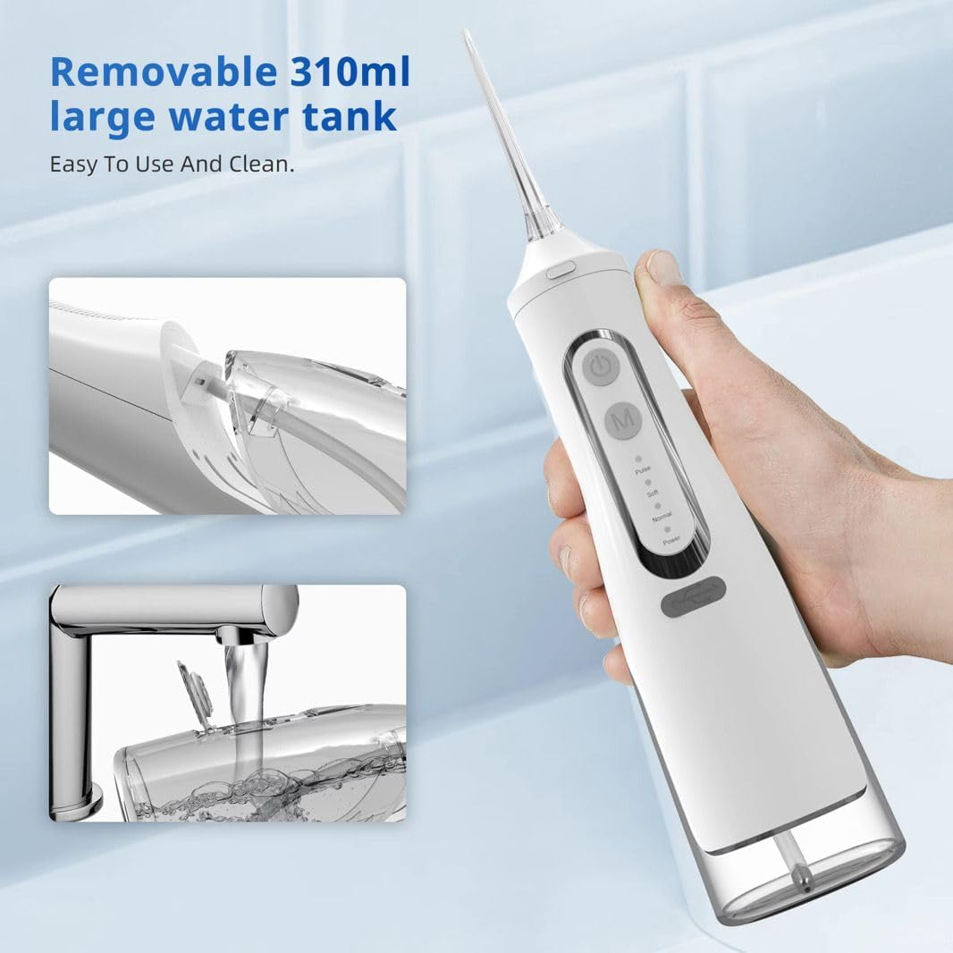Pain Free Aussies Water Dental Flosser Teeth Pick: Portable Cordless Oral Irrigator 300ML Rechargeable Travel Irrigation Cleaner IPX7 Waterproof Electric Flossing Machine for Teeth Cleaning & Plaque Removal (White) - Black image number 3