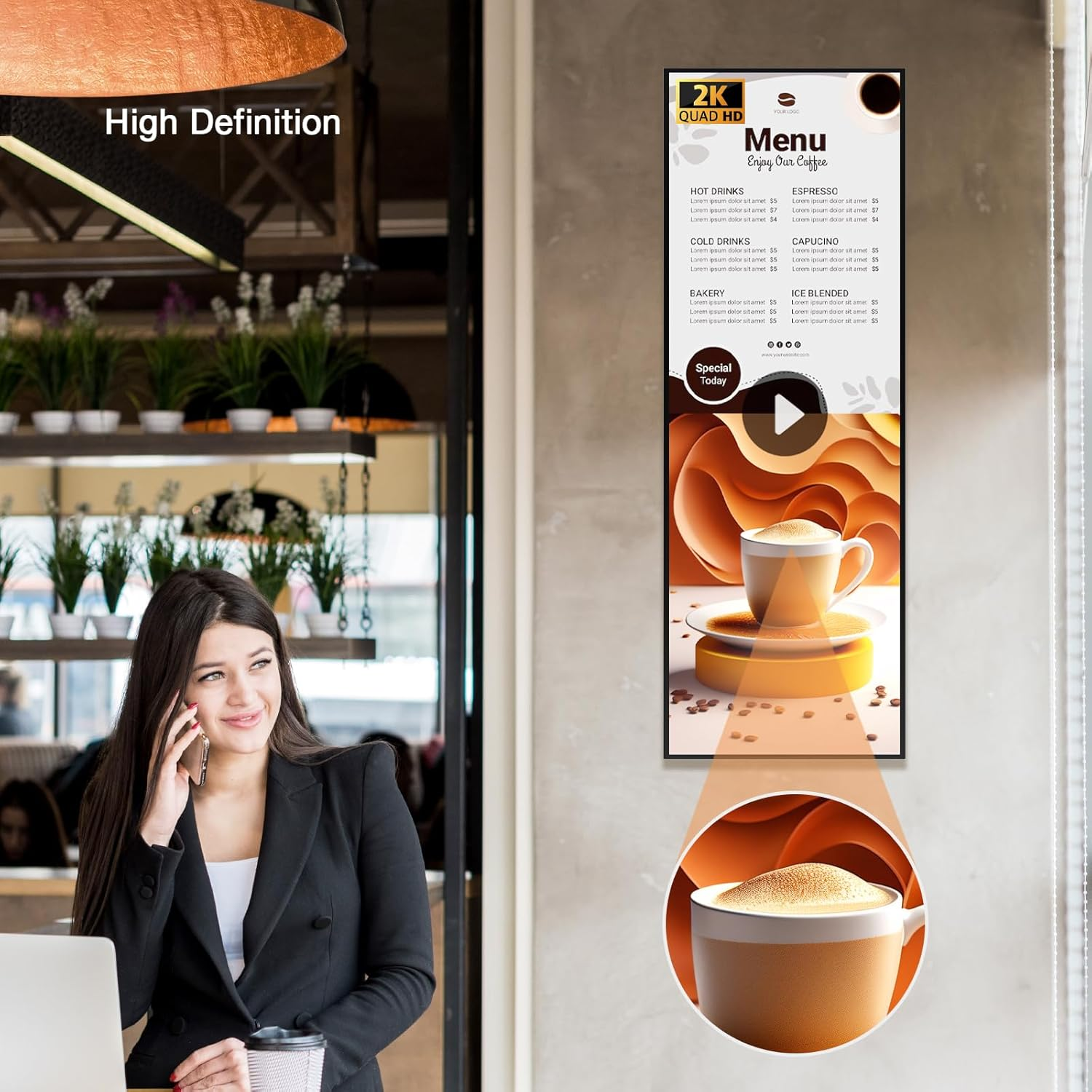 29 Inch Ultra-Wide Digital Signage Display, 1000Nits Slim 25.8Mm, 6.8Mm Frameless Commercial Advertising Screen Digital Menu Board Usb/Hdmi/Wifi, Android OS Free Cloud Cms,Monitor