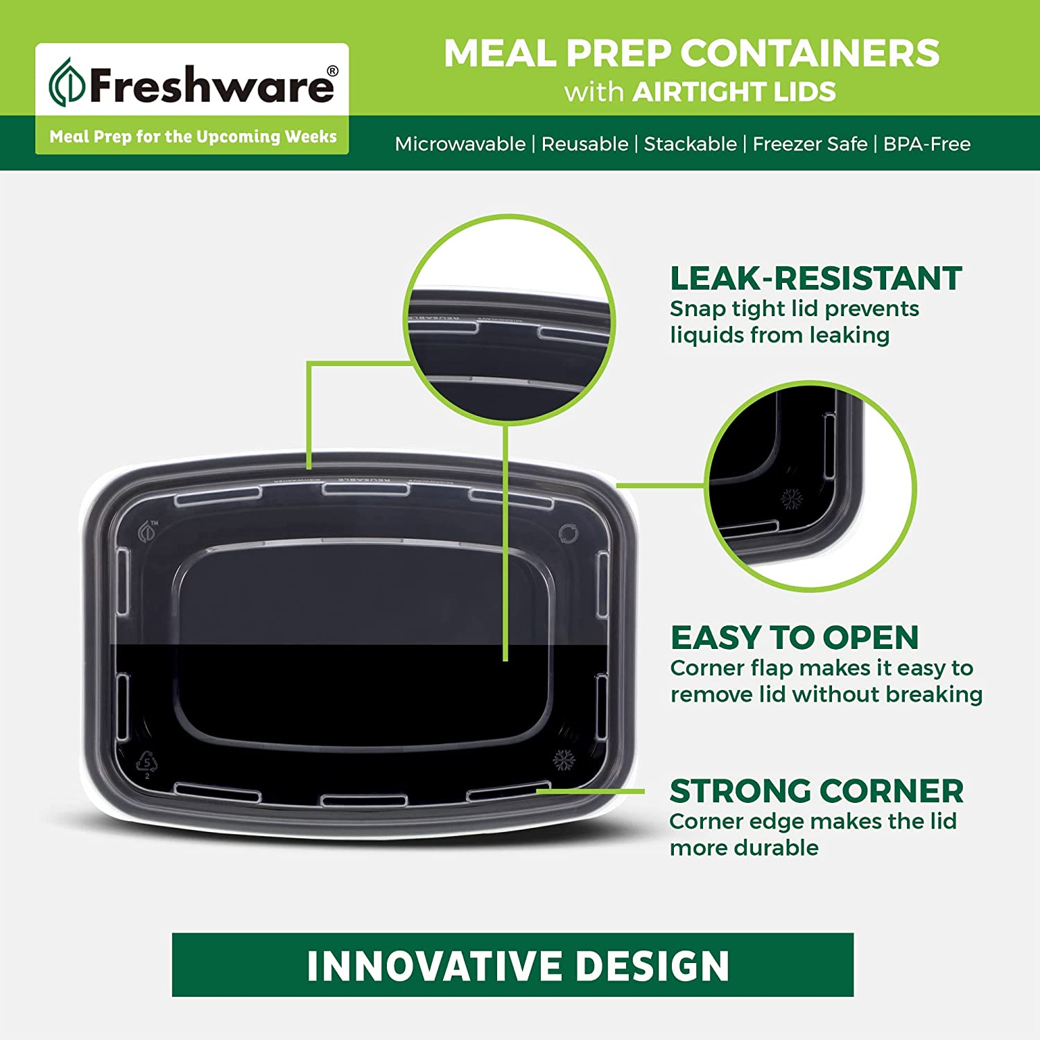 Freshware Meal Prep Containers [50 Pack] 1 Compartment Food Storage Containers with Lids, Bento Box, BPA Free, Stackable, Microwave/Dishwasher/Freezer Safe (16 Oz) image number 3