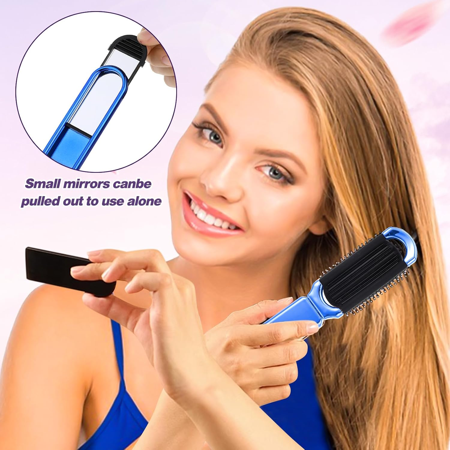 2-Pack Folding Hair Brushes with Detachable Mirror, Gradient Color Portable Travel Hairbrush for Women and Teens, Compact Purse Brush for Travel, Gym, Work, and Daily Use image number 6