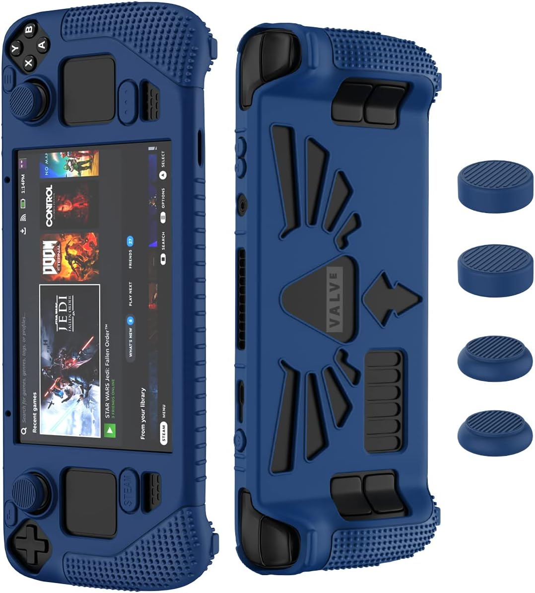 SUIHUOJI Steam Deck/Steam Deck OLED Standing Protective Case, Thickening Silicone Accessories Protector, Soft Cover Skin Shell with 2 Pairs Thumb Grips, Full Protection for Valve Stream Deck (Blue) image number 1