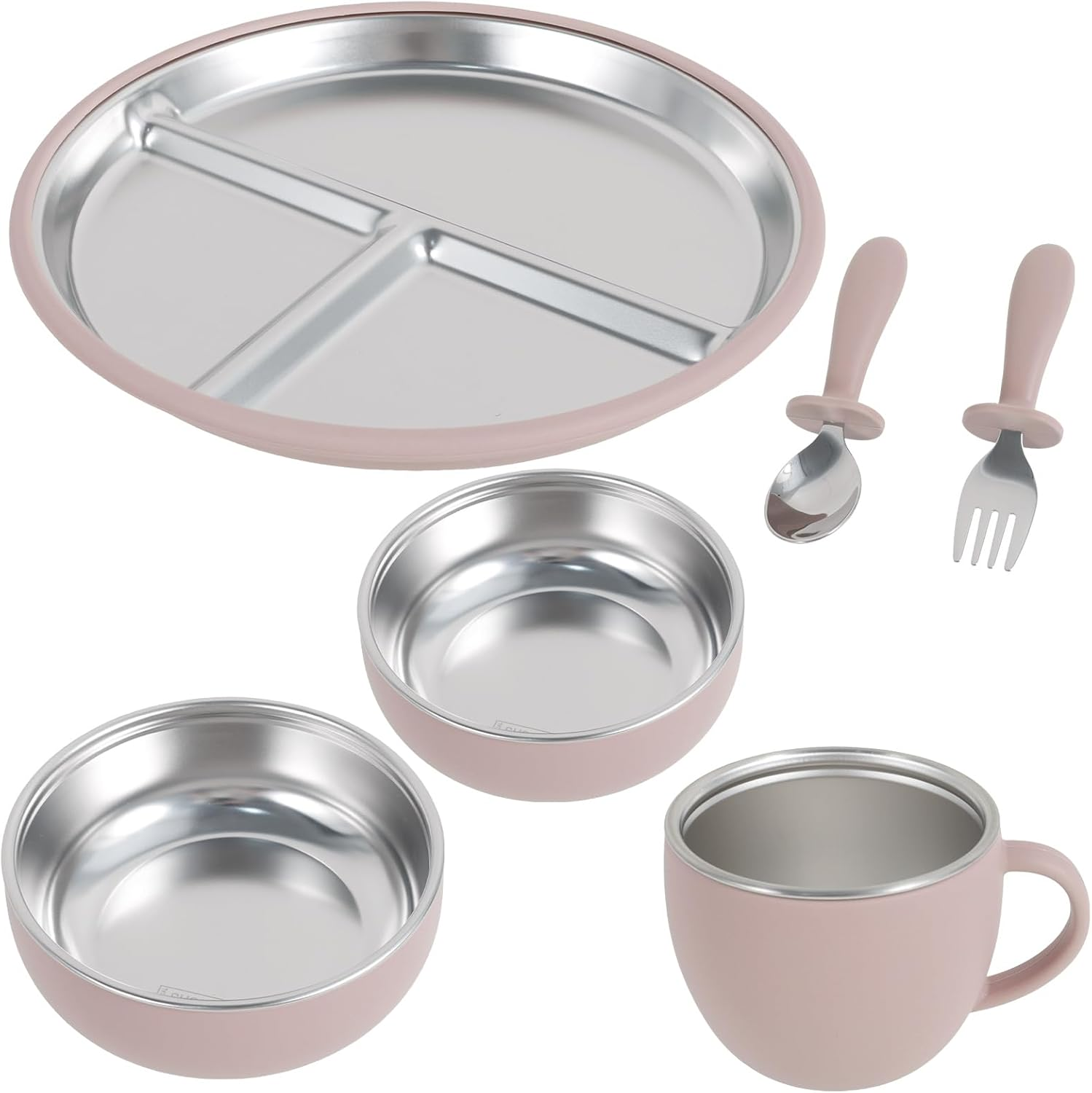 Awobepl 6Pcs Stainless Steel Suction Plate Firm Adhesion Utensils with 4 Silicone Suction Cup anti Drop for Children (Light Green)