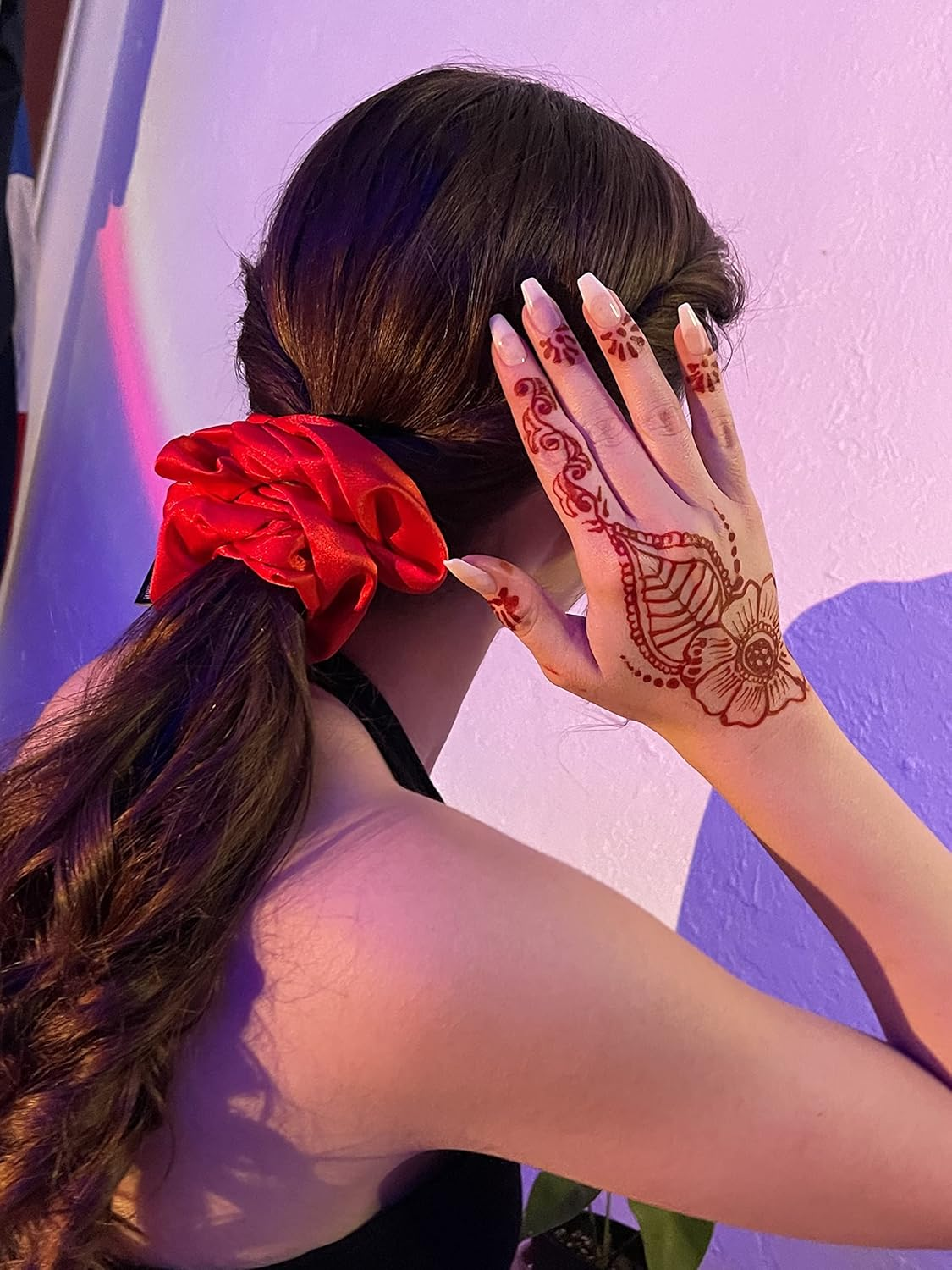 Jumbo Oversized XL Satin Scrunchies for Women Girls, Frizz Prevention, Sleep Hair Holder, Large Elastic Ties Band for Ponytail Bun, Hair Ties for Breakage Prevention (Red) image number 1