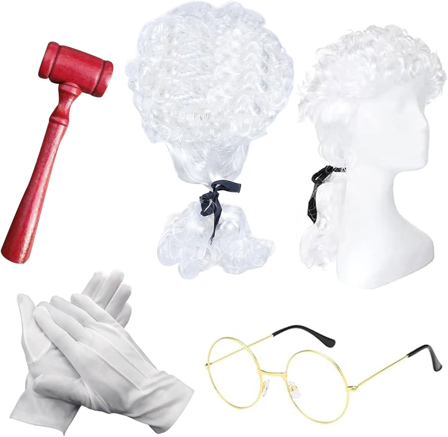 4Pcs Judge Court Lawyer Costume Accessories Wig, Wave Hairpiece,Halloween Makeup,Fancy Costumes, Role-Playing(White) image number 5