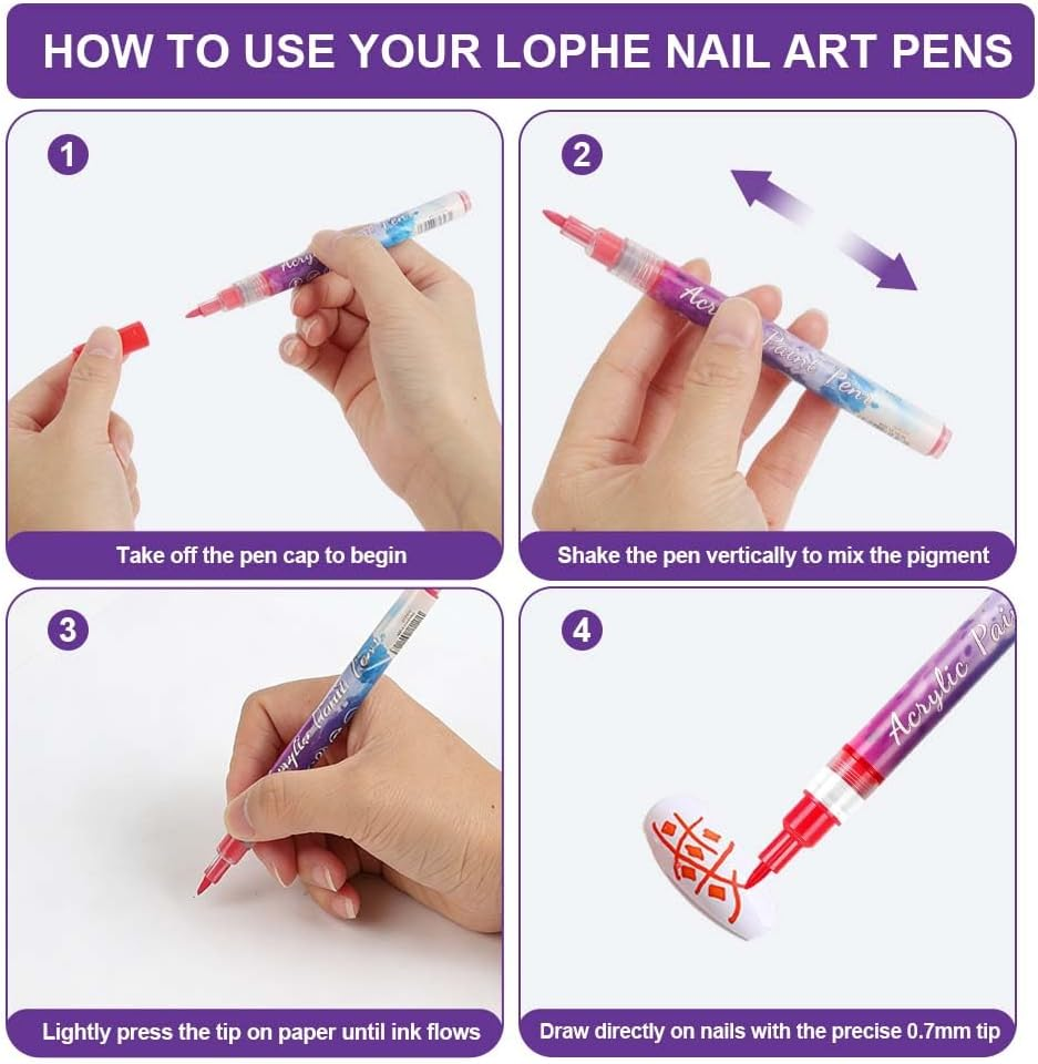 LOPHE Nail Polish Pen Set, 12 Colours DIY Line Nail Art Graffiti, 3D Nail Art Pen Set, Quick-Drying, Nail Design, Graffiti Acrylic Paint for Home and Salon Nail DIY image number 3