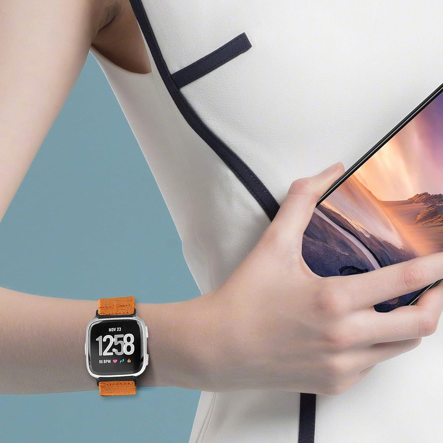 Ecogbd Elastic Replacement Strap Compatible with Fitbit Versa Wristband/Fitbit Versa Lite Wristband/Fitbit Versa 2 Wristband, Soft Nylon Sports Watch Strap for Women Men image number 5