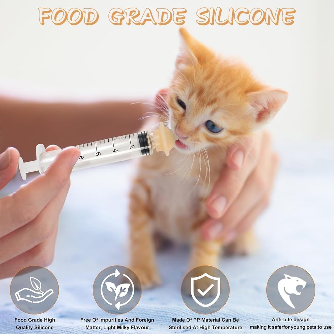 COYUN Pack of 10 Pet Feeding Silicone Nipples, Cat Milk Breeding Bottle for Puppies, Kittens, with Syringes, Plastic Syringe, Feeding Syringes Small Animals, for Puppies, Dogs, Cats or Other Pets - Multi-Coloured-1 image number 5