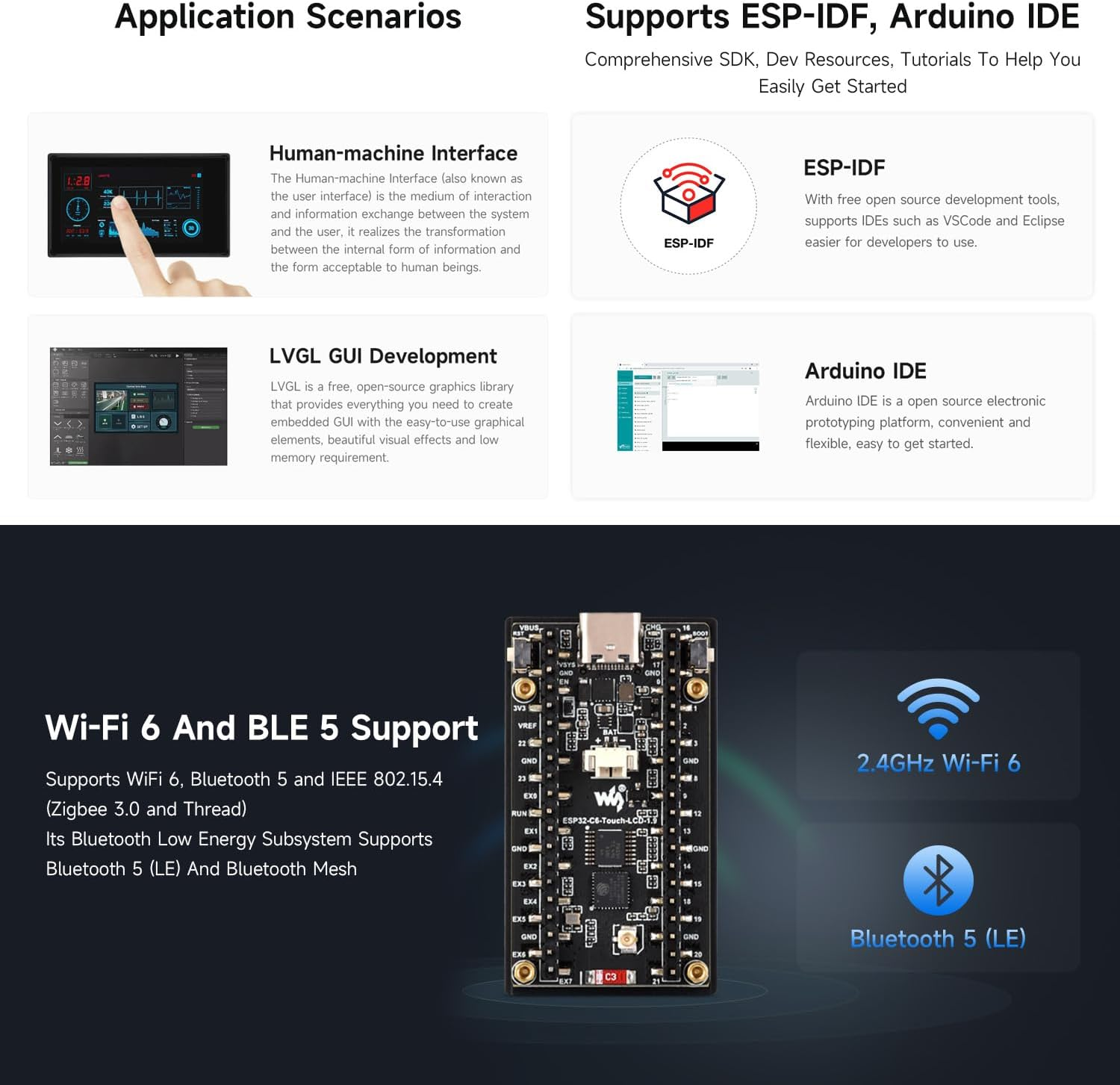 Waveshare ESP32-C6 1.9Inch Display Development Board, 170&times;320 Pixels, 262K Colors, 160Mhz RISC-V Single-Core Processor, WI-F 6 & Blue-T, 90&deg; Rotation Support, with Touch Function image number 5