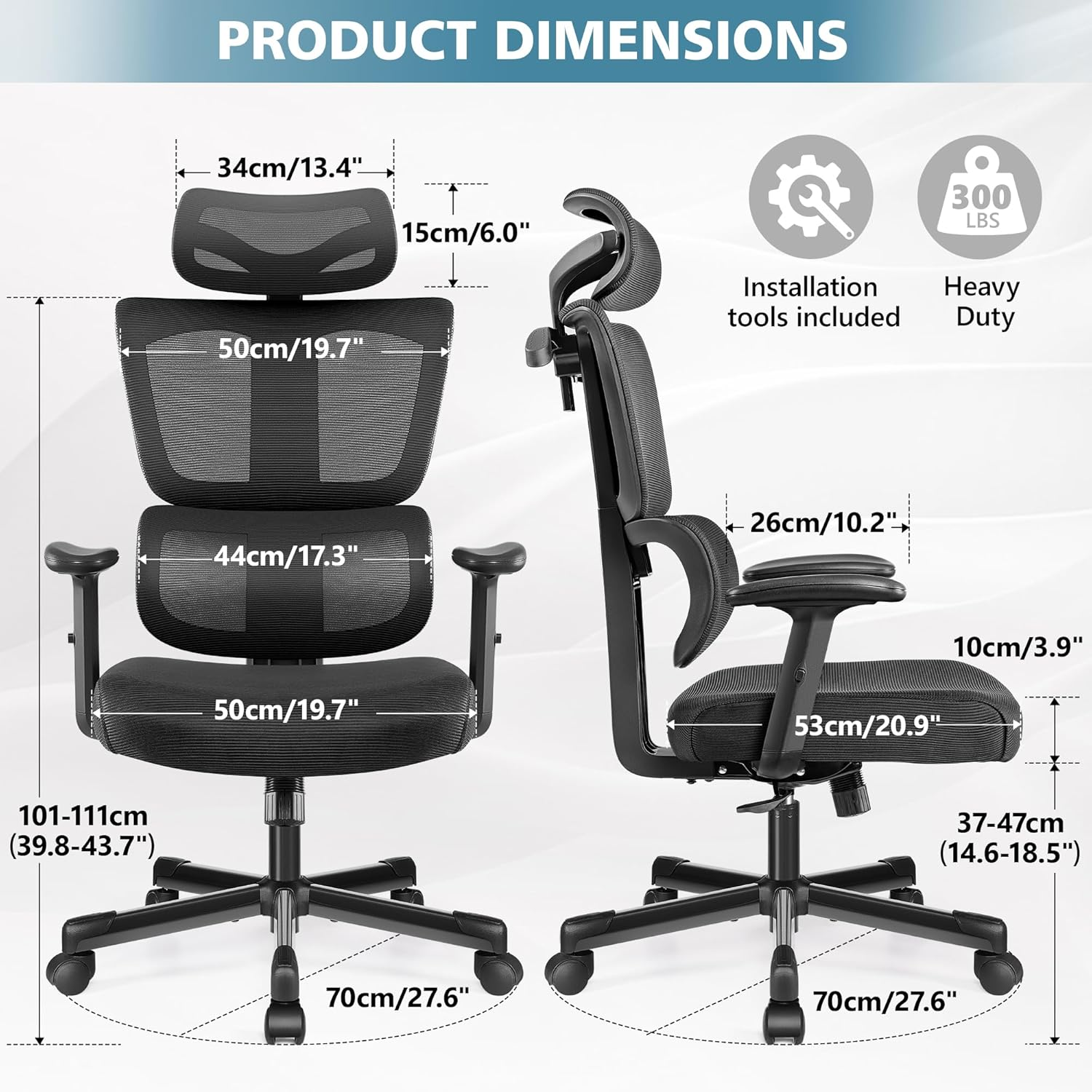 Primy Office Chair Ergonomic Desk Chair, High Back Breathable Mesh Office Chair with Lumbar Support Reclining Chair, Comfy Big and Tall Home Office Chair, Adjustable Armrests Computer Chair(Black) - White image number 4