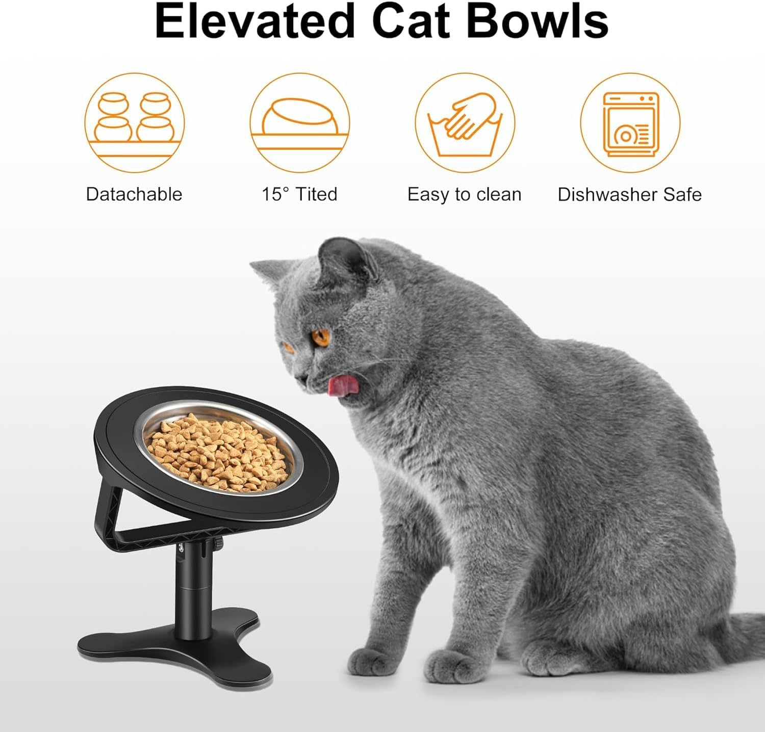 Adjustable Raised Cat Food Bowl - Tilted Design for Cats - PRENDIEEN Elevated Cat Food Water Bowl for Improved Digestion and Comfort (1-Pack) image number 5