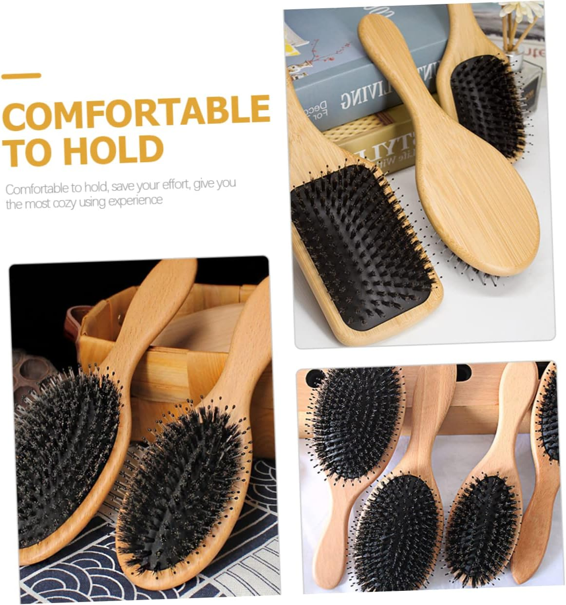 LIFKOME Solid Wood Comb Boar Bristle Hair Brush for Women Massage Brush Hair Comb