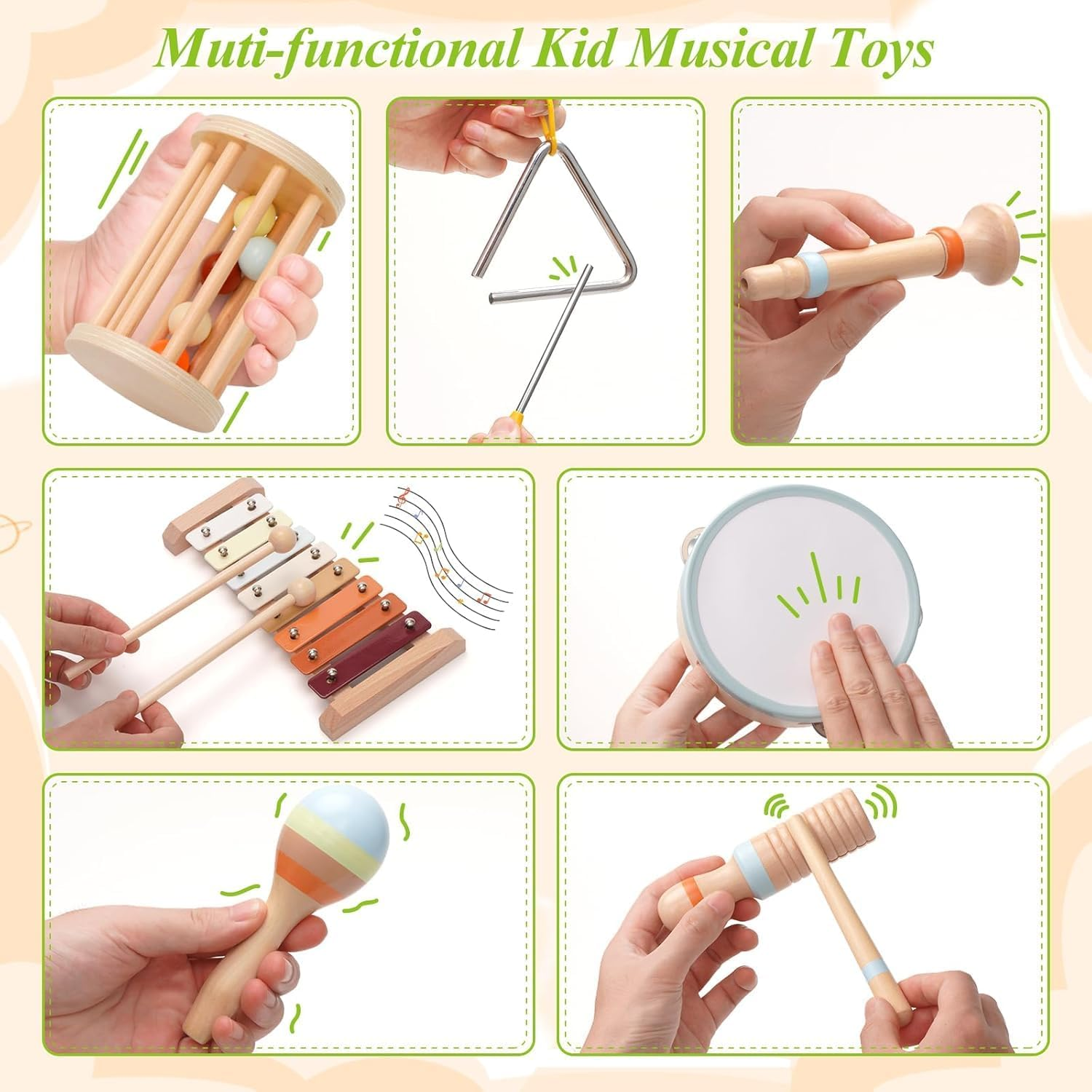 Sezhuol Toddler Musical Instruments, Montessori Wooden Percussion Instruments Toys for Kids, Musical Instruments Set for Kids, Kids Preschool Education Musical Toy, Gift for Boys Girls image number 1
