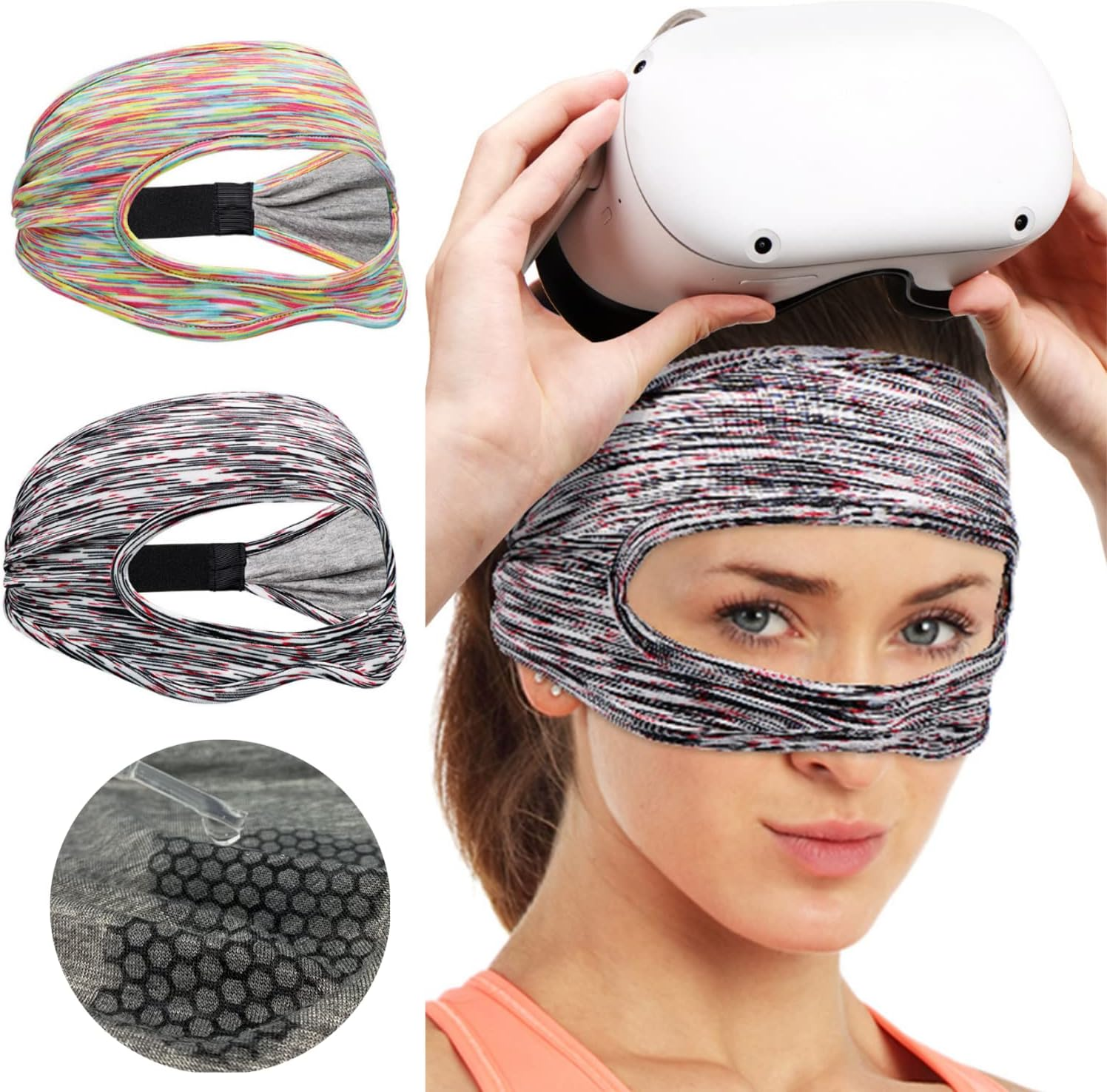 X-Super Home VR Eye Mask Cover Breathable Sweat Band Designed Adjustable Sizes HMD Padding for Use VR Workouts with Virtual Reality Headsets Oculus Quest 2 Go HTC Vive PS VR Gear VR (2Pcs) image number 2