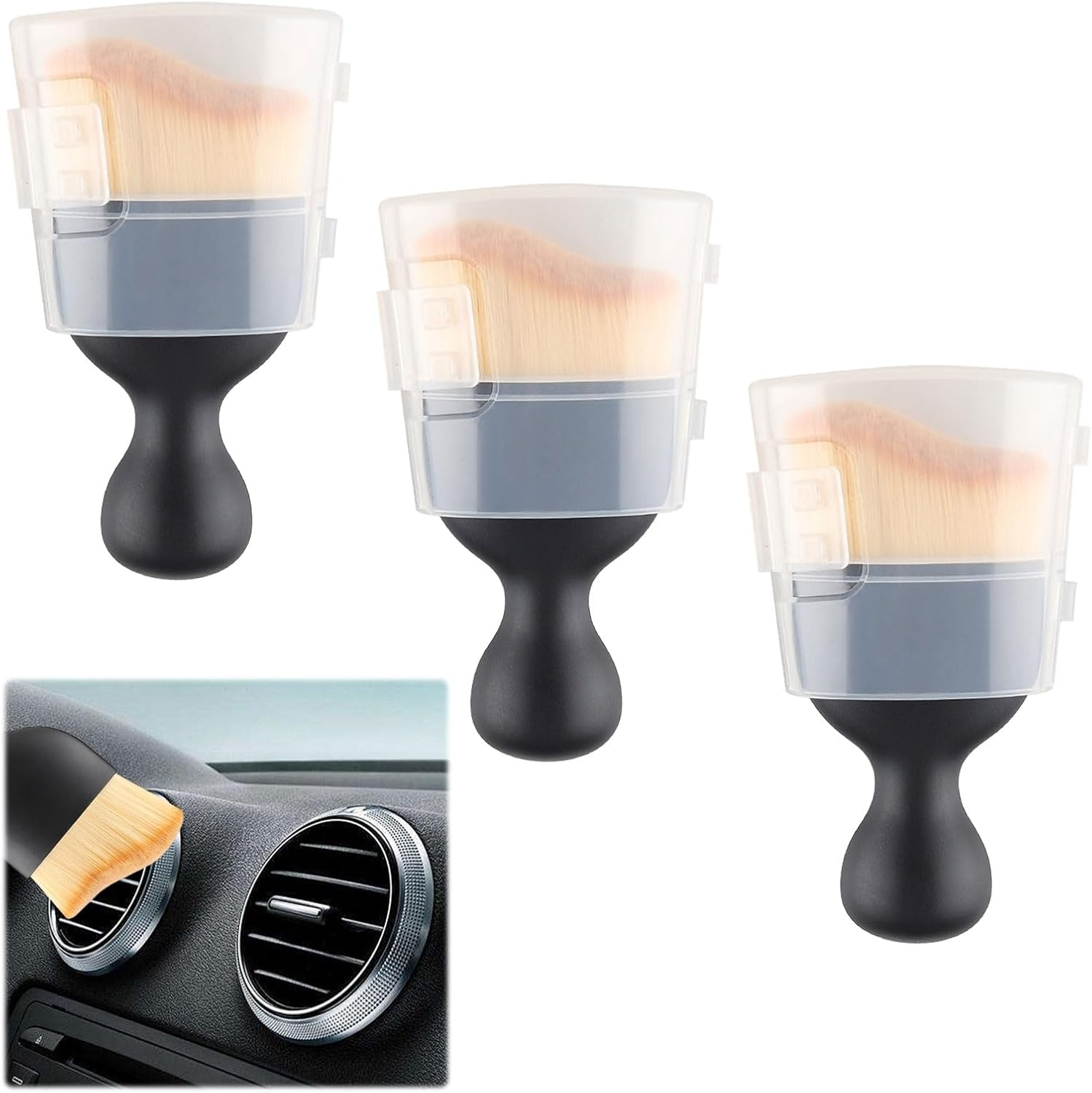 Car Interior Cleaner Brush, 3 Pcs Car Detailing Brush, Car Cleaning Brush with Cove, Car Interior Duster with Soft Bristles, Auto Interior Dusting Tools for Vents, Dashboards, Scratch Free