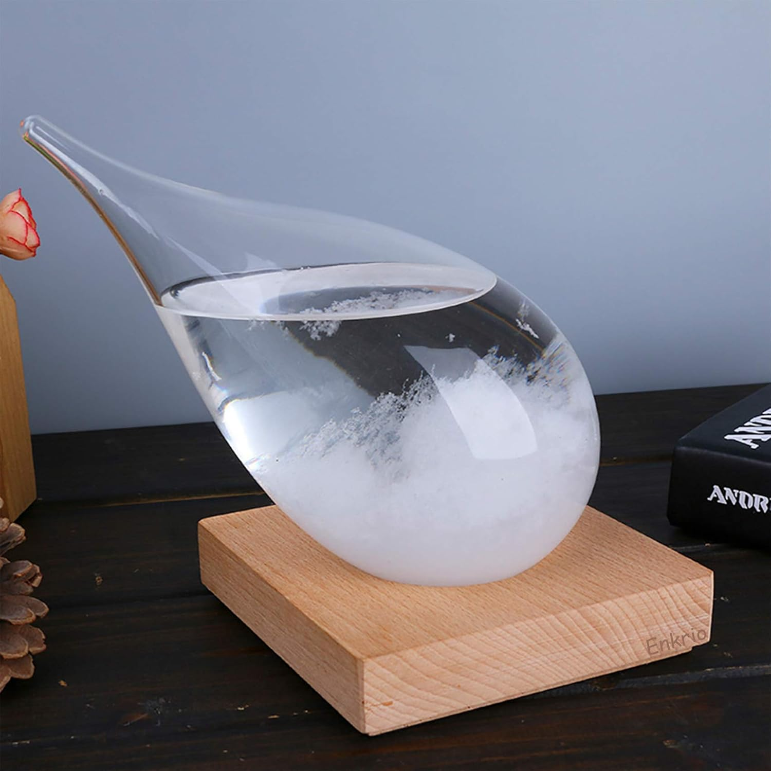 Enkrio Storm Glass Weather Predictor, Barometer Bottle with Wood Base for Home & Office Decoration - Weather Station (Medium) image number 2