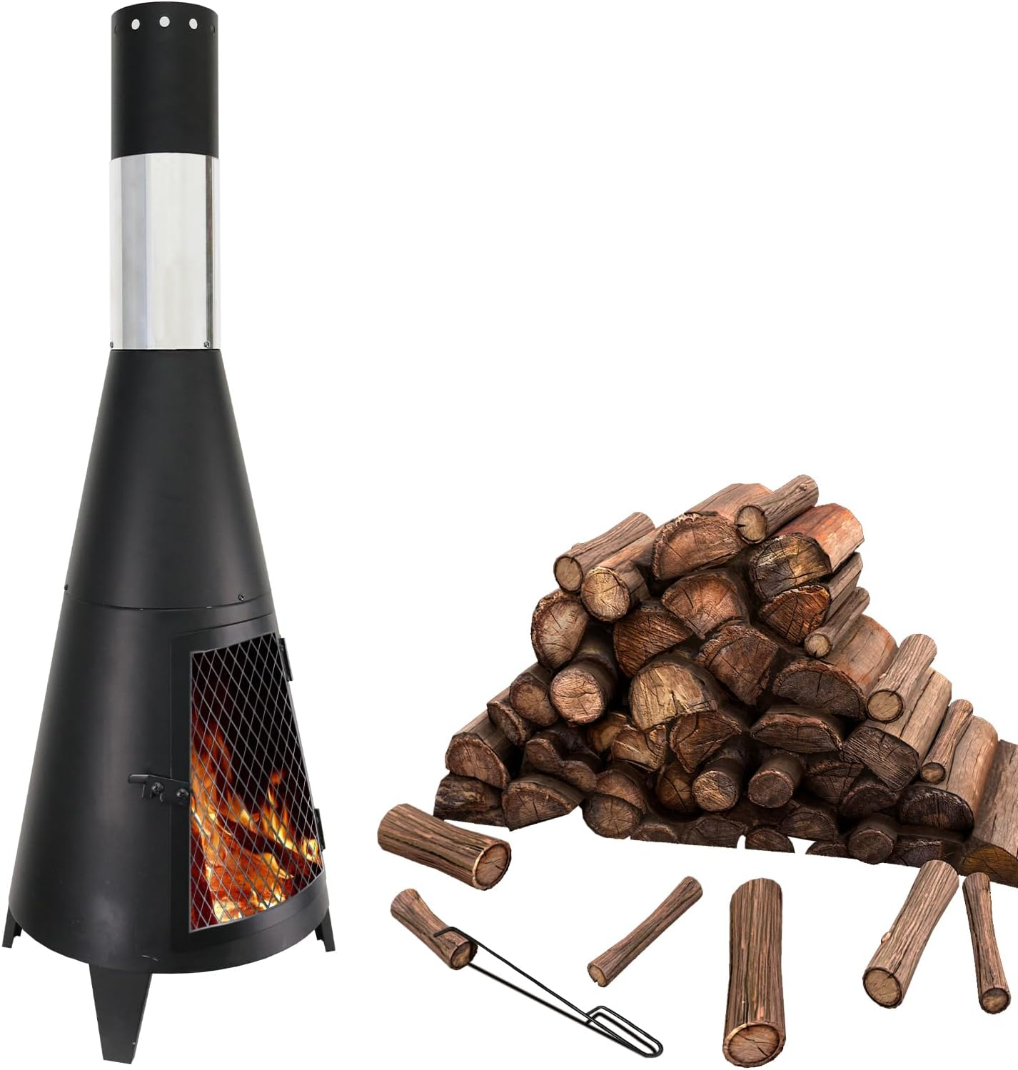 Ptlsy 43Inch Tall Chiminea Outdoor Fireplace Wood Burning for Backyard and Patio Wood Burning Rocket Fire Pit image number 4