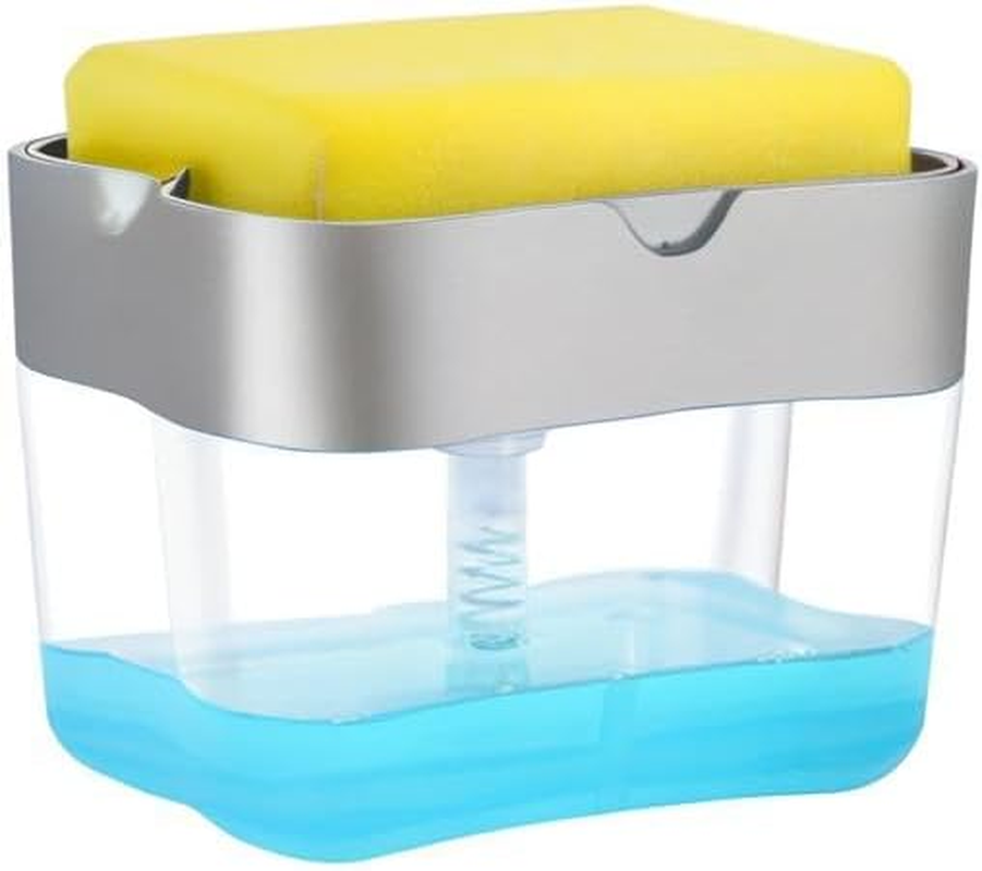 Aeakey Dish Soap Dispenser, Kitchen Sink Soap Dispenser with Sponge Holder, 13 Oz (Silver) - Grey image number 2