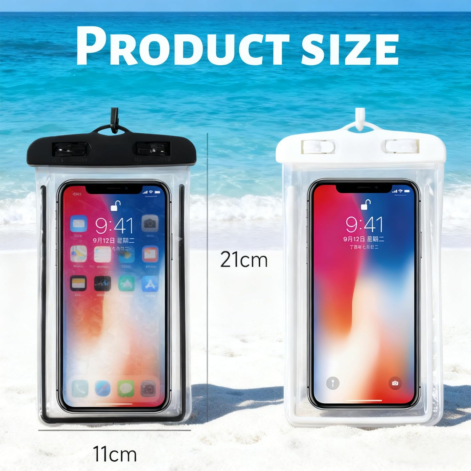 2-Pack Waterproof Phone Pouch,Underwater Phone Case,Water Proof Cell Phone Dry Bag for Iphone 17 16 15 14 Pro 13 12 11 Mini, Samsung S24 S23 Cellphones, Transparent(Black+White) image number 2