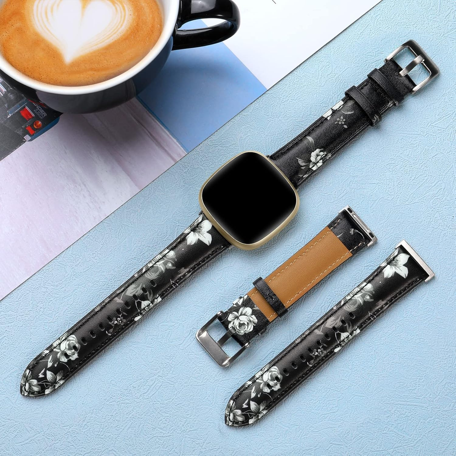 Getino Compatible with Fitbit Sense 2/Sense Bands/Versa 4/Versa 3 Bands Women Men, Soft Top Grain Genuine Leather Strap Accessories for Fitbit Sense/Sense 2/ Versa 4/ Versa 3 Smartwatch image number 1