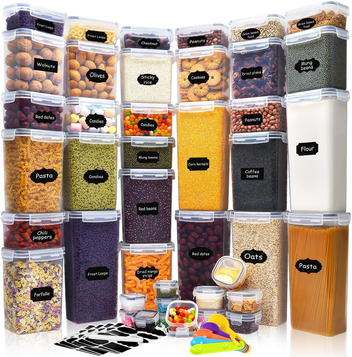 42Pack Airtight Food Storage Container Set with Lids - Kitchen Pantry Organization and Storage with Labels & Marker, Bpa-Free Plastic Leak-Proof Canisters for Dry Food, Flour and Sugar image number 2