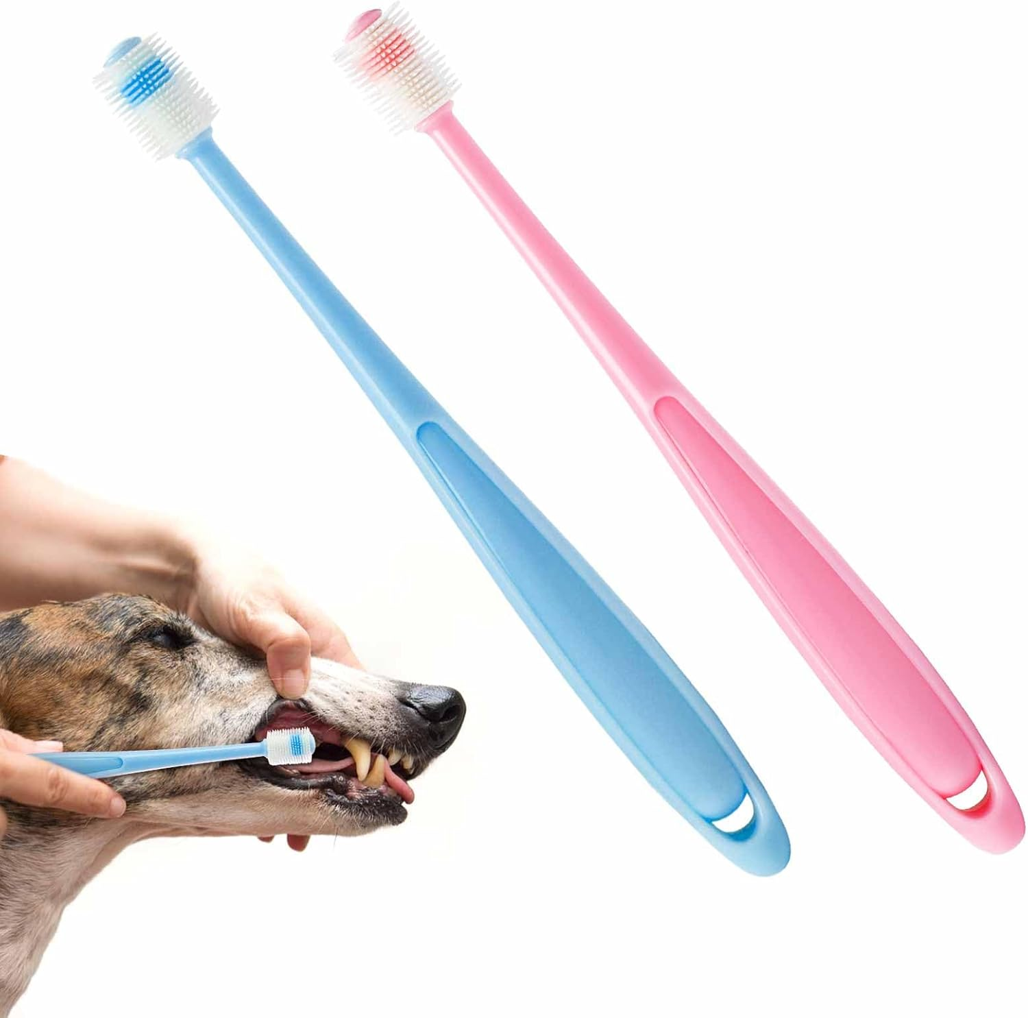 2 Pcs Small Dog Toothbrush Cat Tooth Brush 360 Degree Soft Silicone Pet Toothbrush Tiny Toothbrush Cat Dental Care Puppy Dogs Pet Tooth Cleaning Kit Deep Clean for Small Dog & Cat (Pink+Blue) image number 5