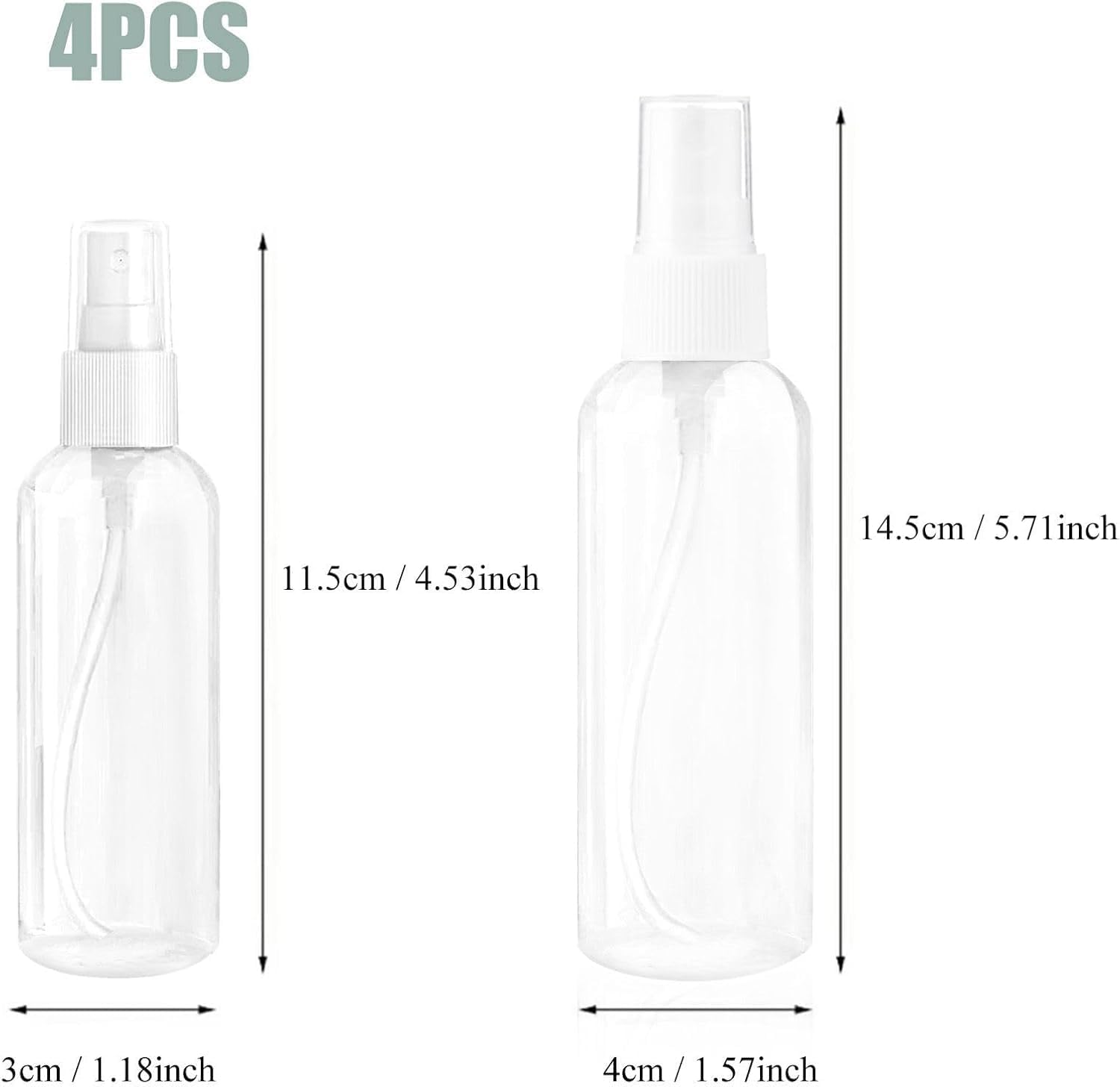 4 Pack Fine Mist Spray Bottles 2Oz Clear Plastic Empty Refillable Mini Spritzer for Travel, Cleaning, Gardening, Skin Care Atomizer(2 * 50Ml，2 * 100Ml) image number 2