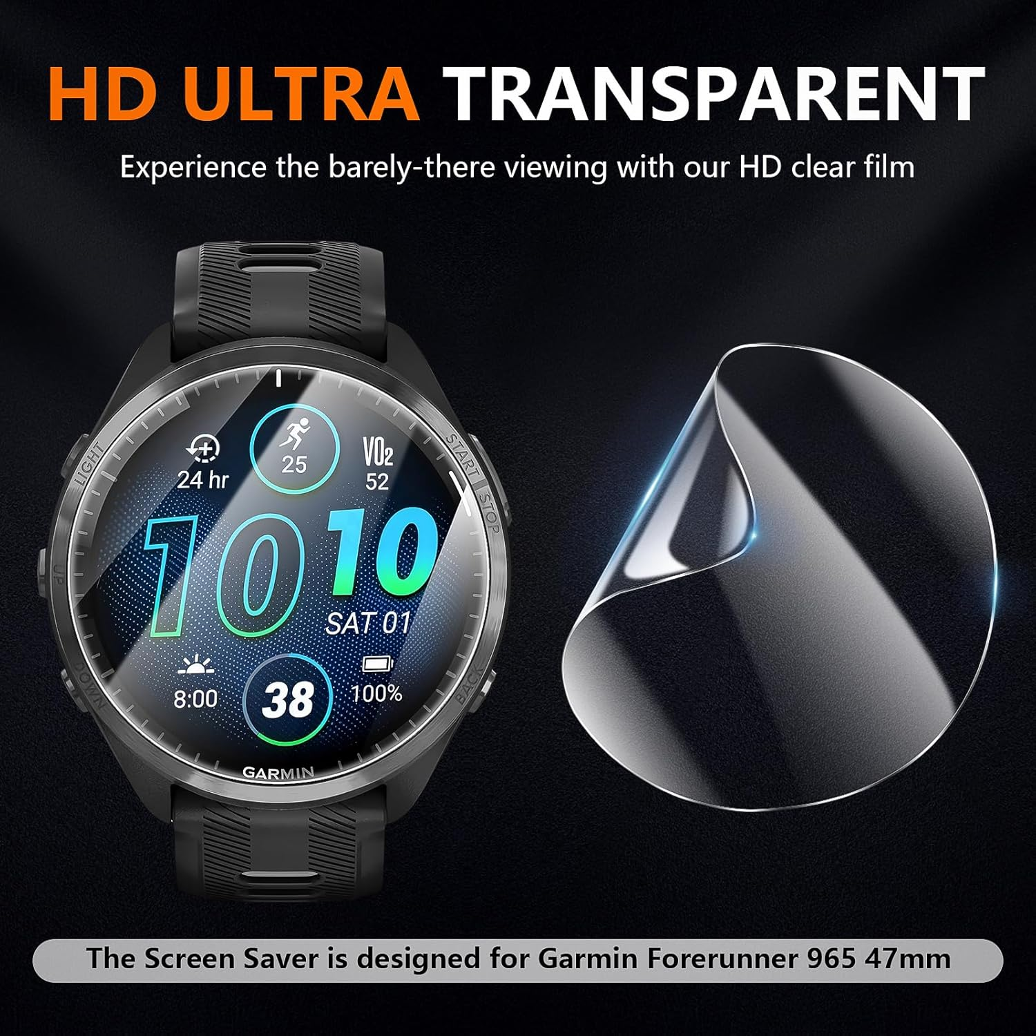 Suoman 6+2 Pack for Garmin Forerunner 965 Screen Protector, TPU High Definition Clear Protective Film(6)+ Silicone Anti-Dust Plugs(2), Full Coverage Flexible Anti-Scratch, No Bubble image number 1