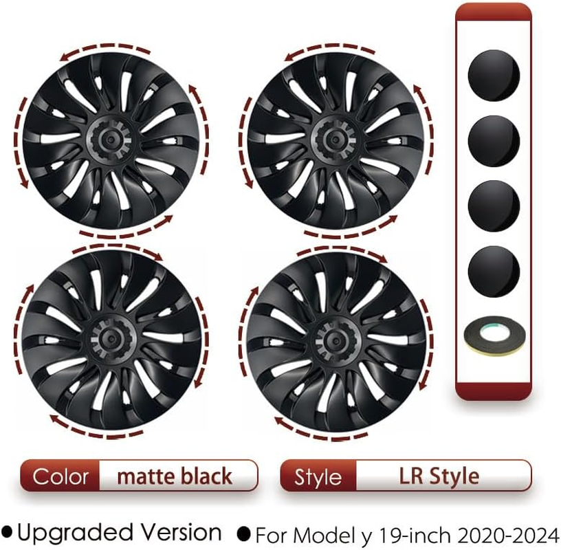 KAVANIC Fits for Tesla Model Y Wheel Cover Hubcap 19 Inch Matte Black Support Logo Symmetry Design (4 PCS) Uberturbine Style 2020-2024 Model Y Gemini Wheel Cover Replacement White KA4-MY-UT - Uberturbine Style Matt Black image number 2