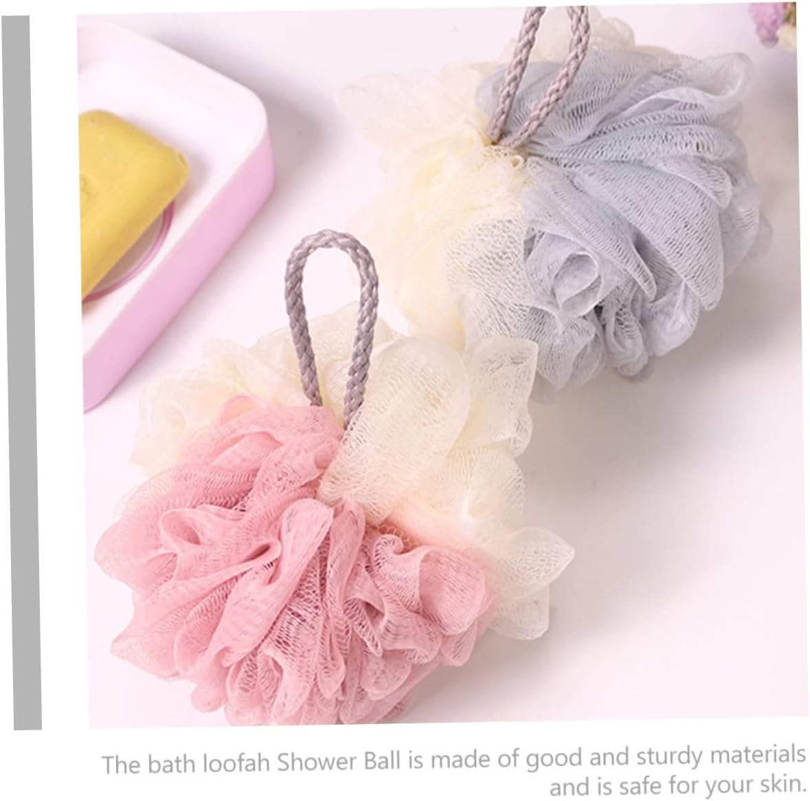 LRXIYODE 4Pcs Two-Tone Bath Loofah Shower Balls Skin Body Scrubbers Portable Bath Sponges for Household Use Rich Bubble Exfoliating Shower Loofah for Washing image number 1