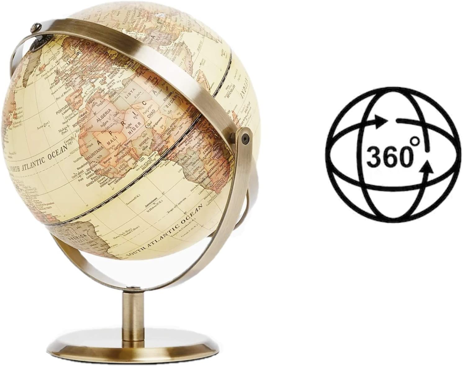 Exerz 20Cm Antique Globe Metal Arc and Base Bronzed Colour - World Globe All Direction 360&deg; Rotation - Modern Map in Vintage Colour image number 4