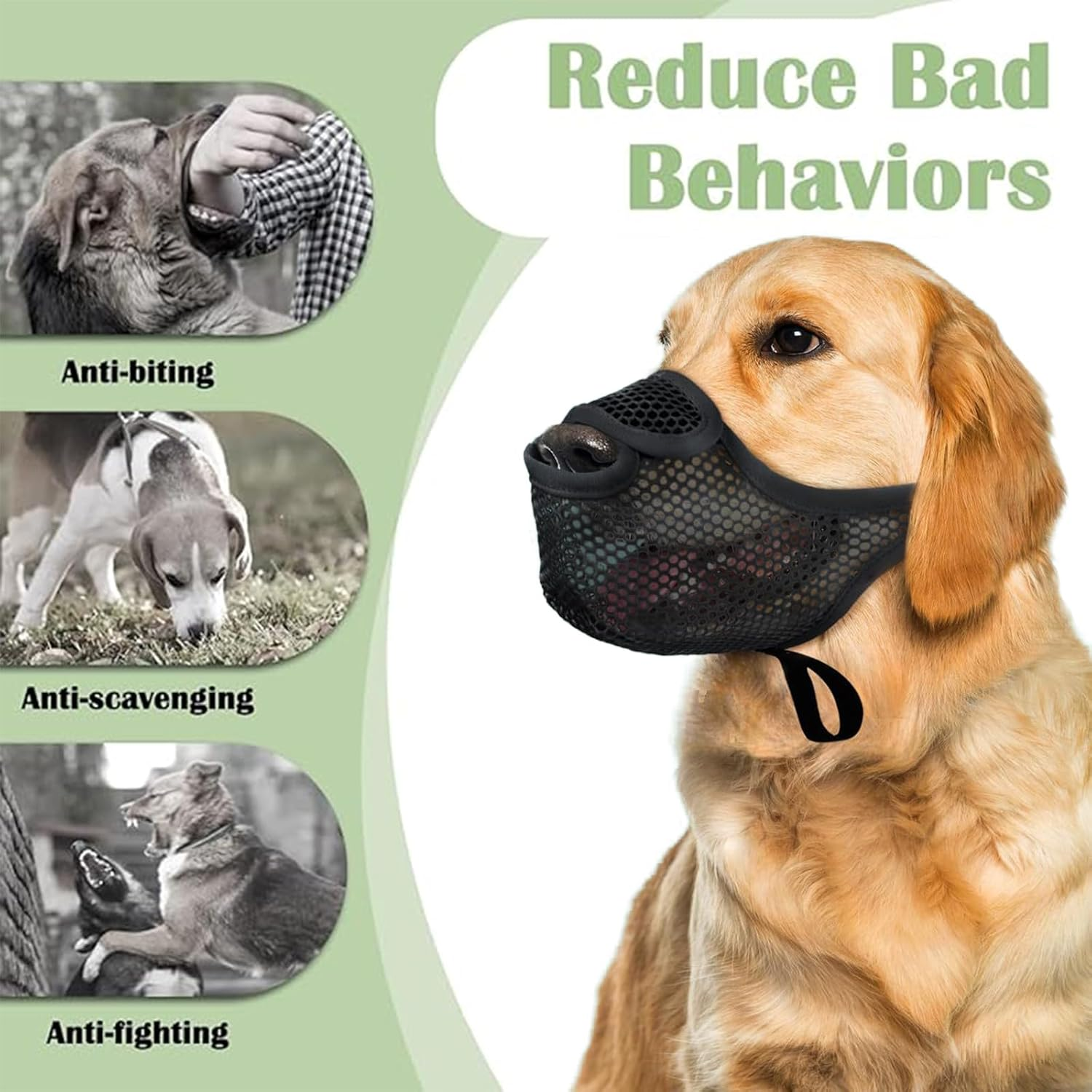 Dog Muzzle for Large Medium Small Dogs,Breathable Air Mesh Muzzle for Dog to Prevent Biting Chewing Licking Eating,Soft Dog Muzzle with Front Opening Design for Drinking Panting (S) image number 2