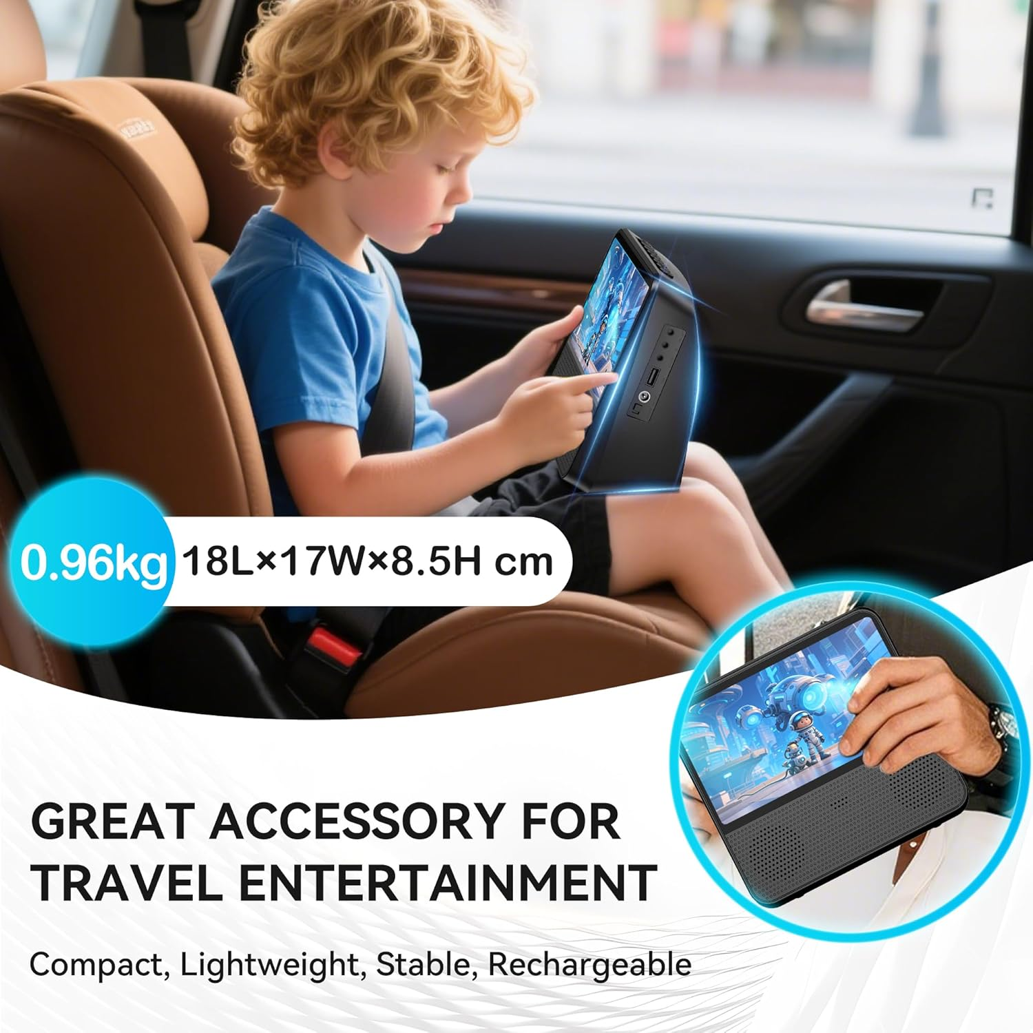 SHIWAKOTO Portable DVD Player with 7" Screen, Rechargeable DVD Players for Kids, Car Video, Eye-Protect Outdoor Indoor Video Machine, Black image number 1