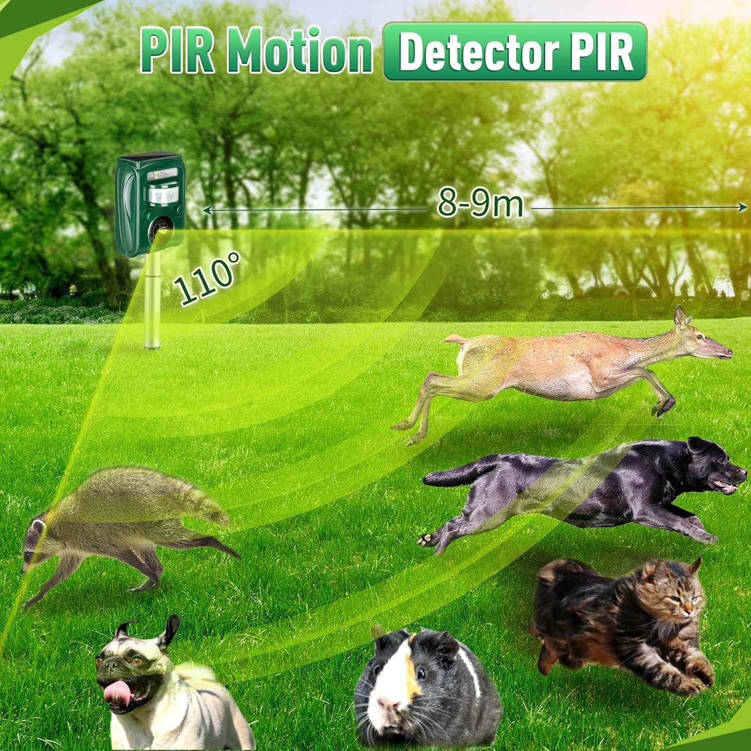Solar Animal Repeller, Ultrasonic Cat Deterrent Outdoor, Usb/Solar Powered Repellent, Motion Sensor & Flashing Light, Repel Dogs, Fox, Raccoon, Rabbit, Squirrels, Coyote Deterrent