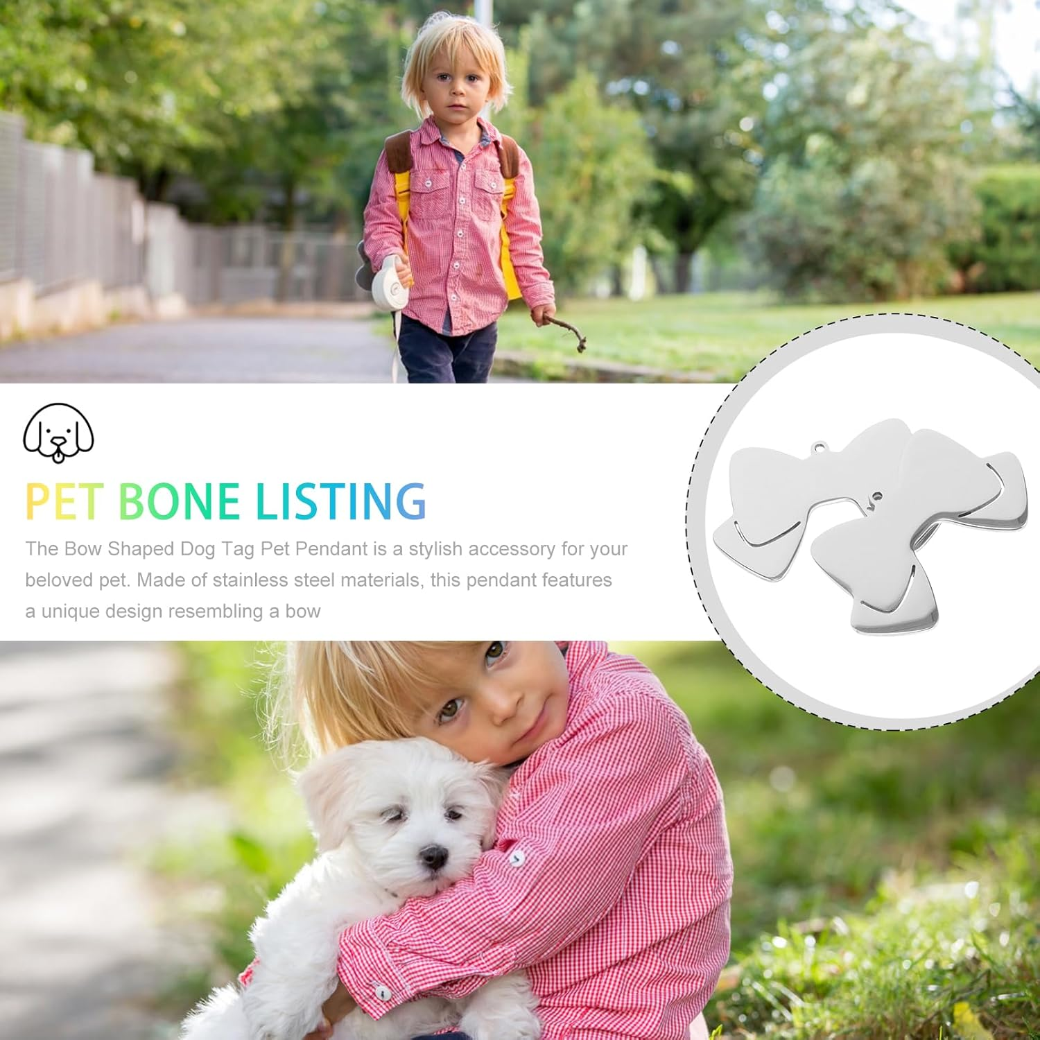 LUOZZY 10Pcs Dog ID Tags Bow Shape Dog Name Tags Puppy Stainless Steel Name Tags Pet Accessories - Silver image number 4