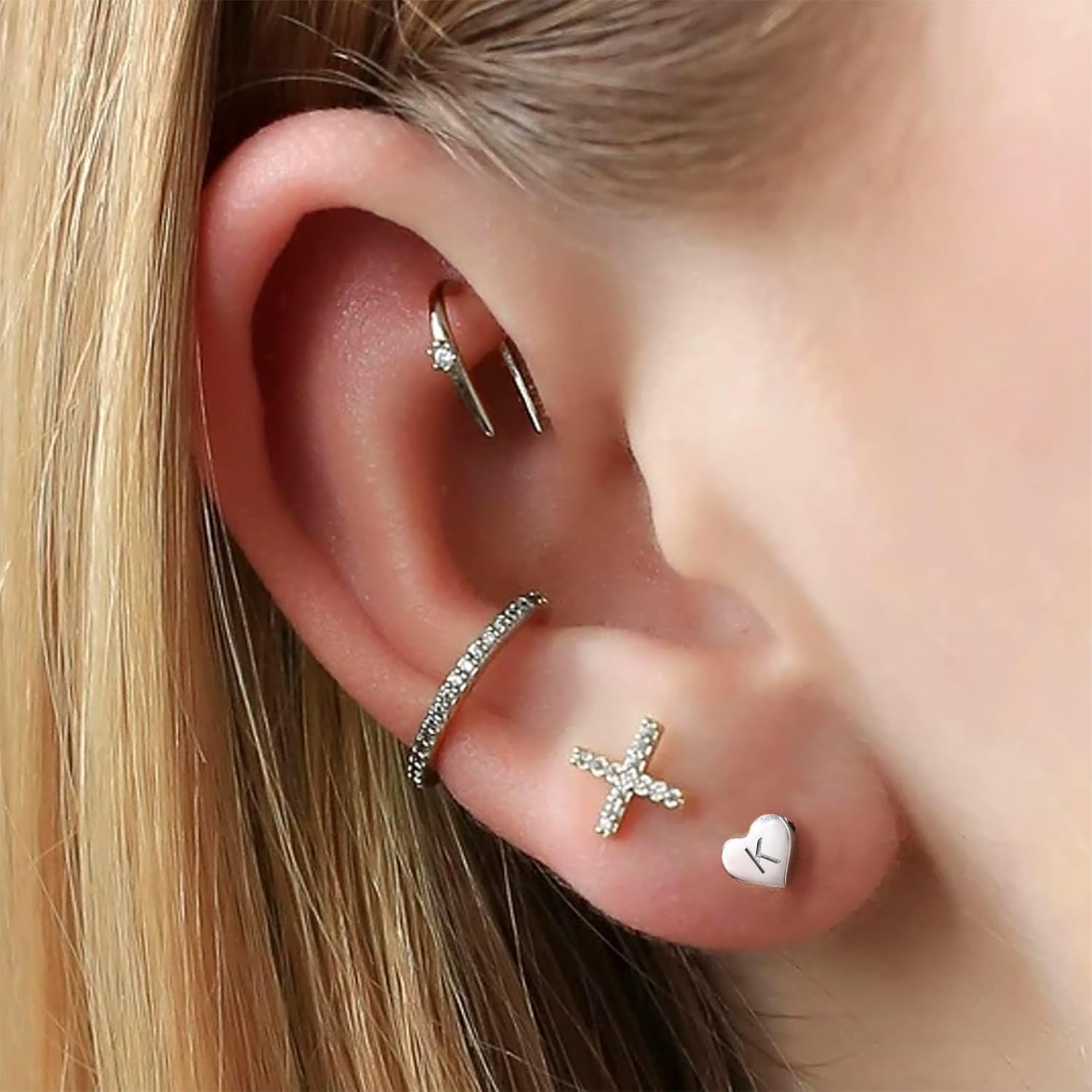 Silvora 925 Sterling Silver Heart Initials Earring for Women Stud Letter Earring for Girls Love Jewelry Birthday Gift image number 2