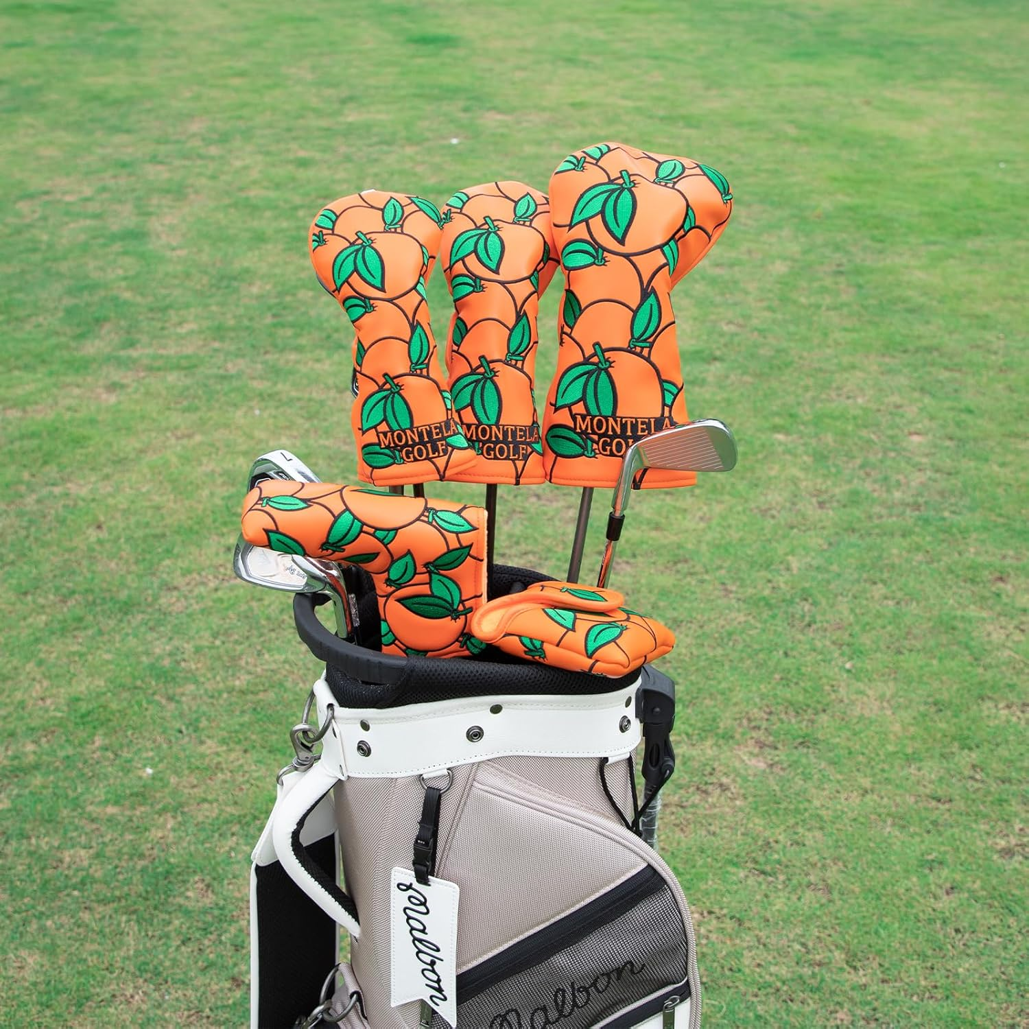 Montela Golf Club Covers Orange Golf Head Cover Driver Covers Fairway Wood Headcover Hybrid Cover Leather Golf Headcover for Scotty Cameron Taylormade Titleist Odyssey image number 4