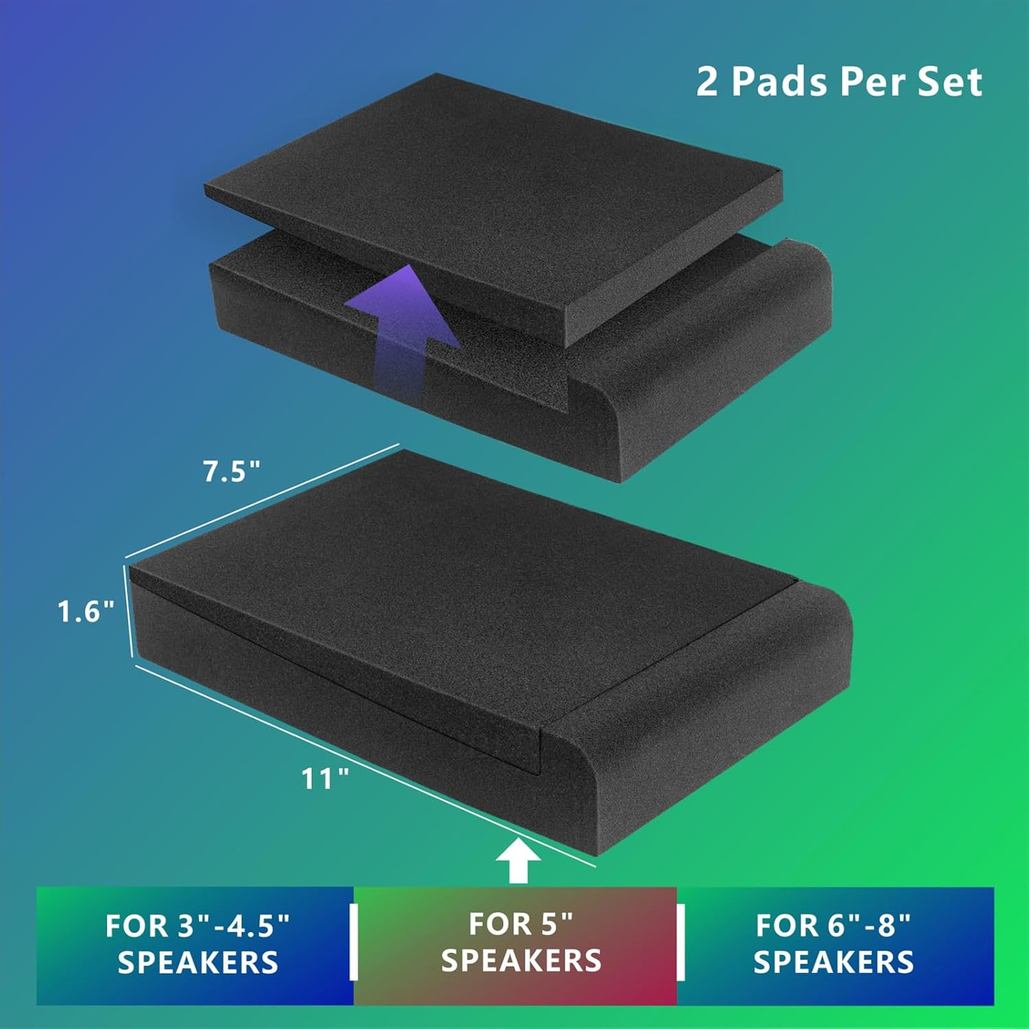 JBER 2 Pack Acoustic Isolation Pads, Studio Monitor Speaker Isolation Foam Pads, High Density Acoustic Foam Suitable for 5" Inch Speakers for Sound Improvement Prevent Vibrations image number 4
