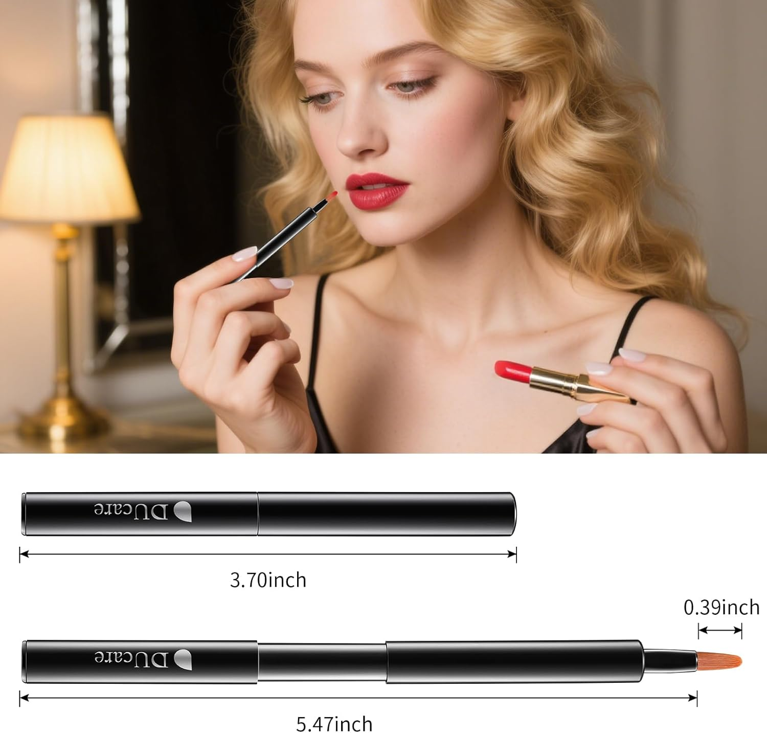 Ducare Retractable Lip Brush Travel Portable Vanity Lipstick Gloss Makeup Brush Tool - Brown image number 2