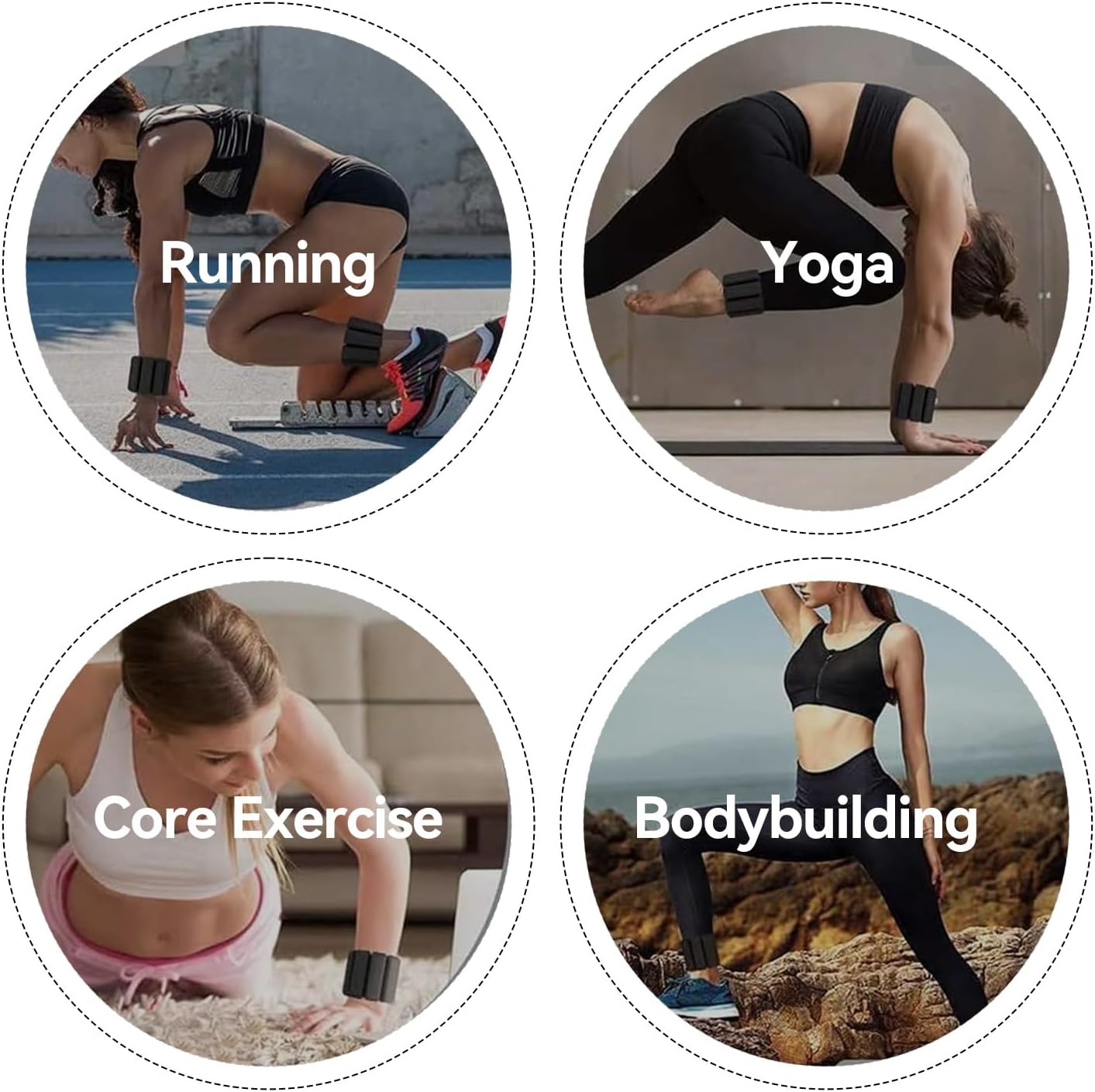 H HOME-MART 2 Pack 2Lbs Wrist Ankle Weights (1Lb Each) Adjustable Wearable Weighted Bracelet for Men Women Increase Training Intensity Weights for Exercise,Jogging,Yoga,Gym,Strength Training image number 2