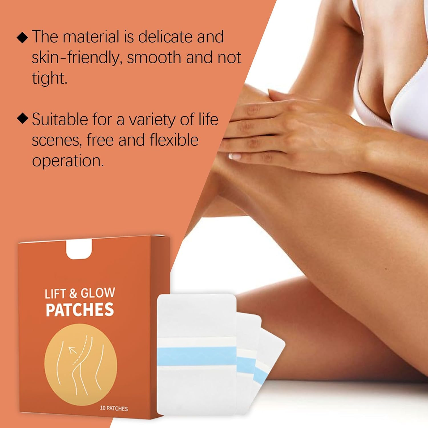 Thigh Lift Tape &ndash; Waterproof & Sweat-Proof Invisible Instalift Patch for Legs, Stomach, Thighs, Arms | Firming Body Tape for Women & Men, Nip Lift and Glow Patches for Sagging Skin (5Box/50Pcs) image number 4