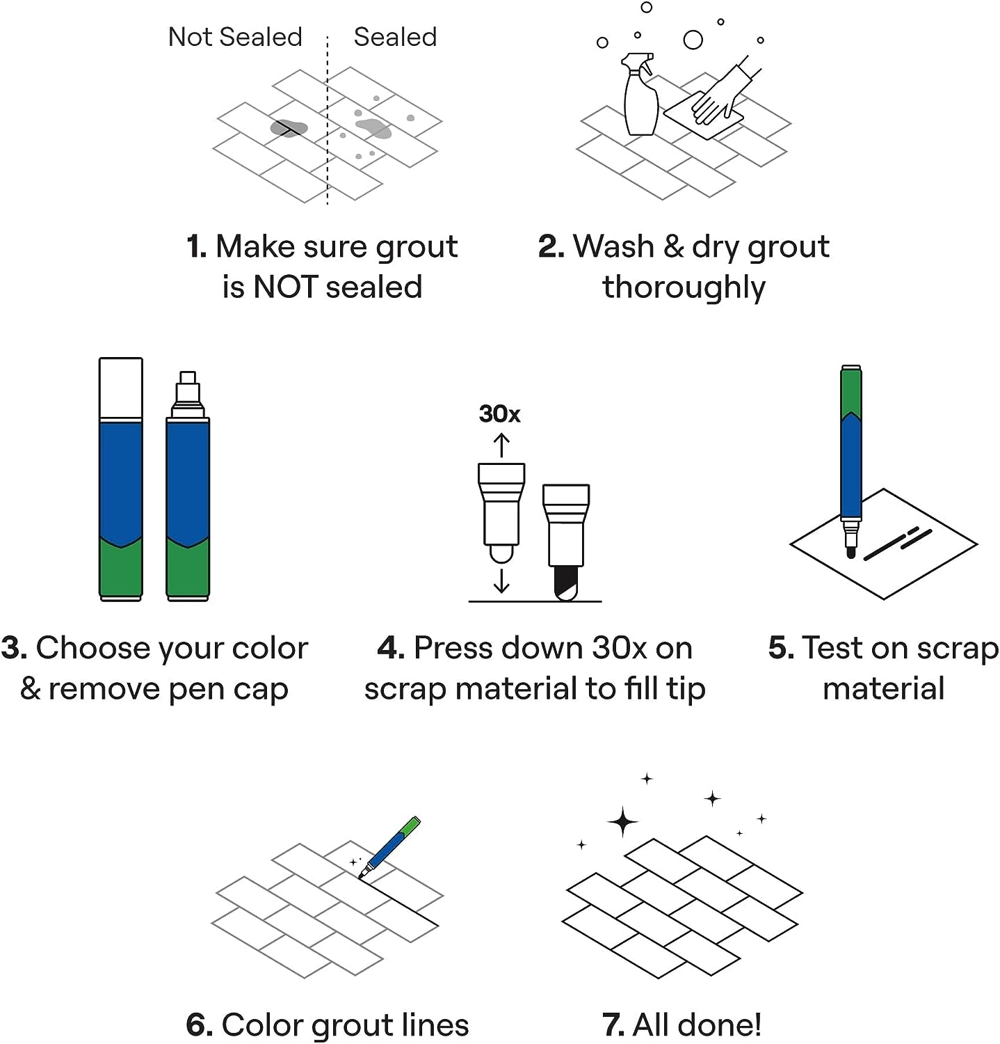 Grout Pen - Designed for Restoring Tile Grout in Bathrooms & Kitchens (Black) image number 1