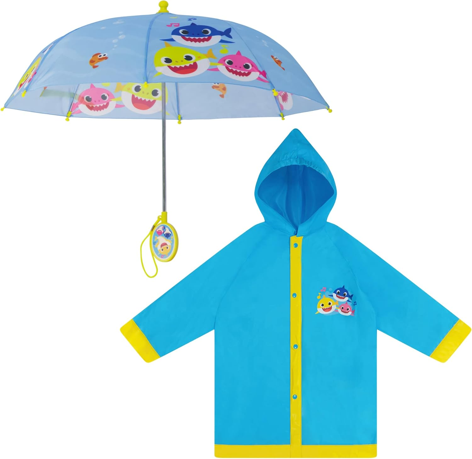 Baby Shark Kids Umbrella and Slicker, Rainwear Set for Boys and Girls, Blue/Yellow, Age image number 4