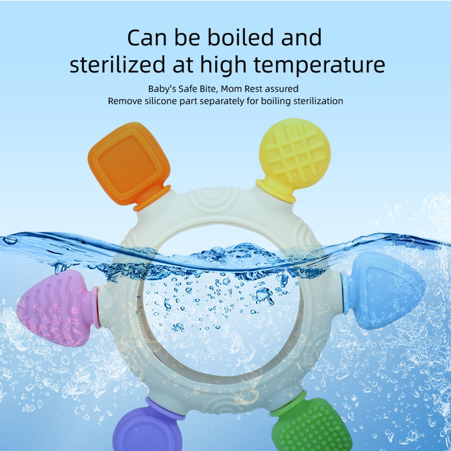 Baby Teething Toys with Rattle Handle - Six-Finger Silicone Teether for Infants 0-6 Months & Toddlers 1-3 Years, Food-Grade Bpa-Free Baby Teether, Sensory Chewing Toy for Sore Gums image number 6