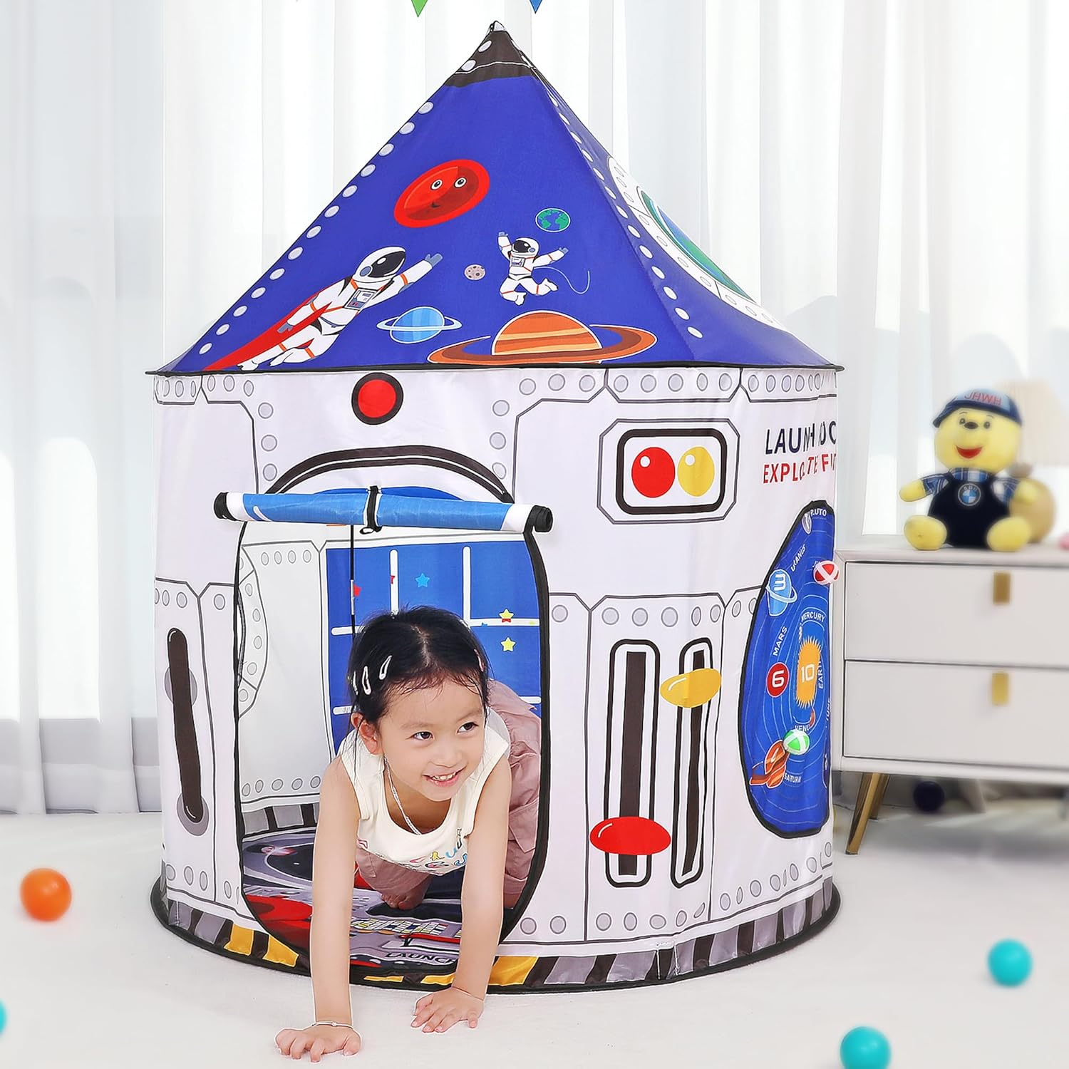 Rockets Kids Play Tent for Indoor Outdoor Astronauts Spaceship Play Tent Kids Playhouse Pop up Tent Baby House Rocket Planets Space Castle Playhouse for Boys & Girls Birthday Gift image number 5