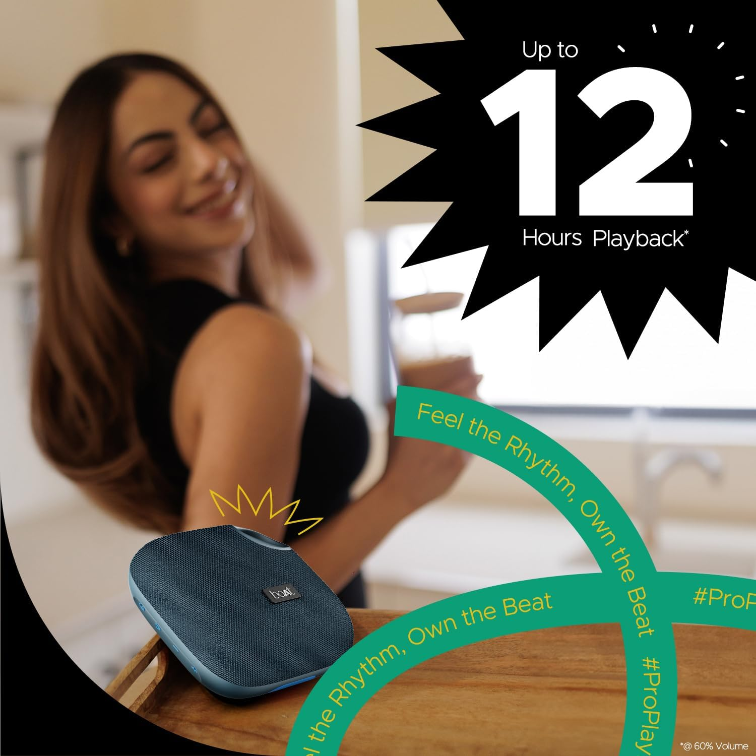 Boat Stone 193 Pro / Stone190 Pro with 5W Signature Sound, up to 12Hrs of Playtime, TWS Feature, Built-In Mic, Bluetooth V5.3, AUX Port, TF Card, IPX6 & Type-C Bluetooth Speaker (Tropical Blue) image number 3