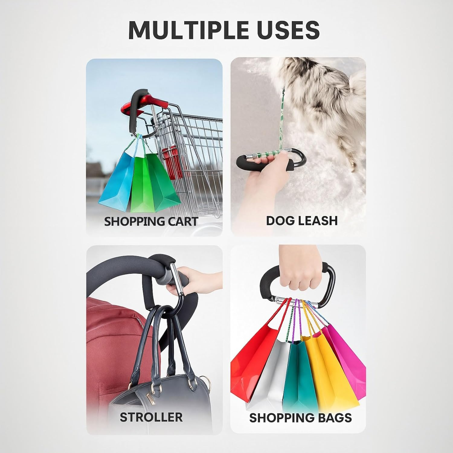 Stroller Hooks, Pram Clip and Carabiner Clip with Heavy-Duty Aluminium, Foam Grip, 6.3 Cm Size, 3 Pack, Compatible with Most Strollers &ndash; Unron