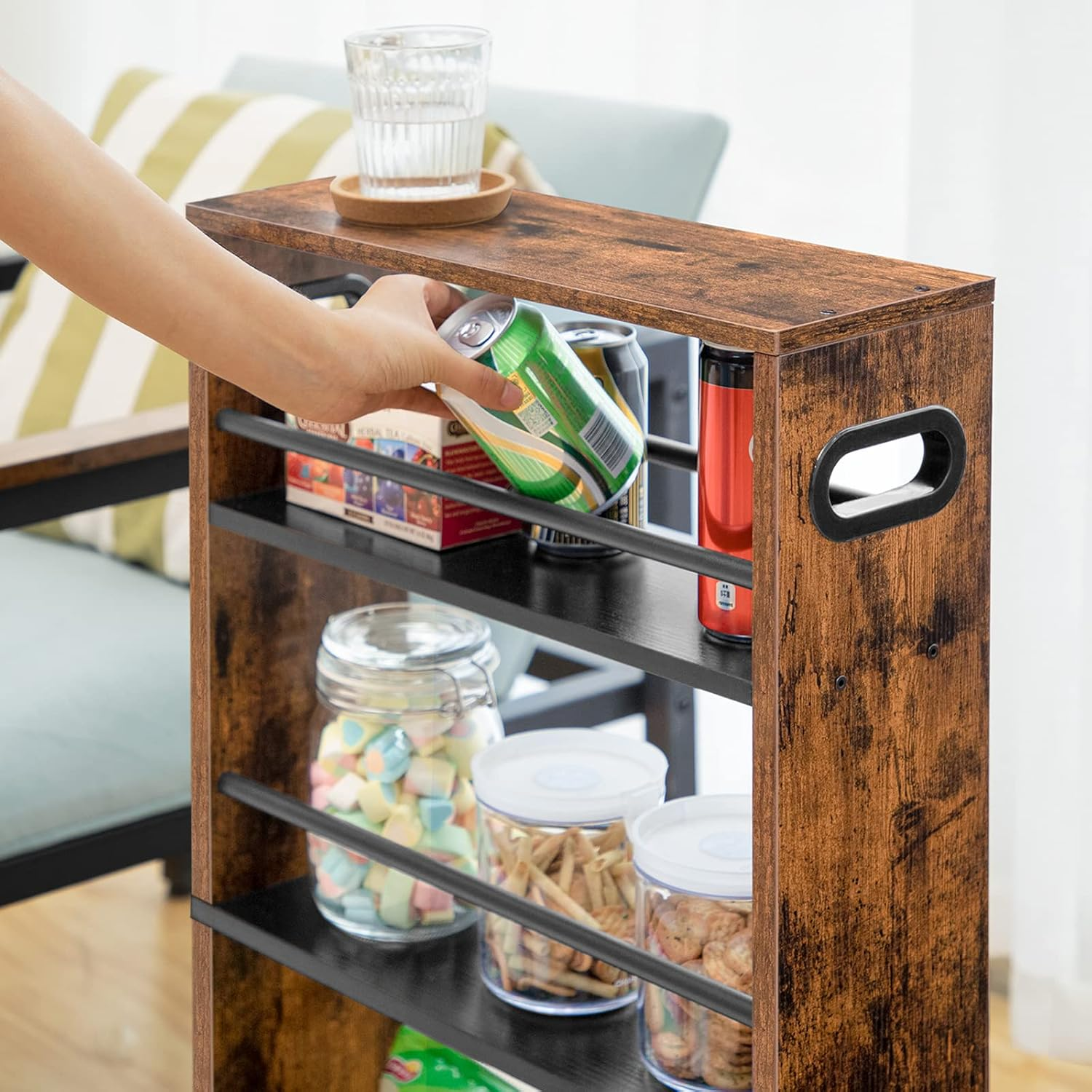 HOOBRO 4-Tier Slim Rolling Cart with Lockable Wheels - Multipurpose Storage and Craft Organizer Cart for Bathroom, Laundry, Kitchen - Book, Art, Makeup, Rustic Brown BF15TC01 image number 5