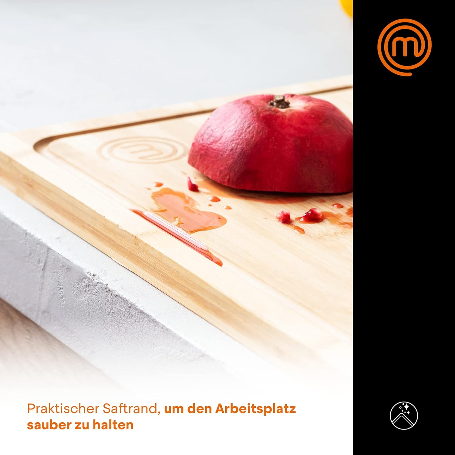 Masterchef Counter Edge Chopping Board Wood, Bamboo Worktop Saver, Large Wooden Chopping Board with Lip, Bamboo Cutting Board, Natural & Sustainable Material, Hygienic & Food Safe for Your Kitchen